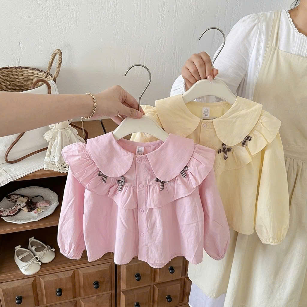 B606 - ÁO SƠ MI CỔ SEN PHỐI BÈO TẦNG CÙNG NƠ