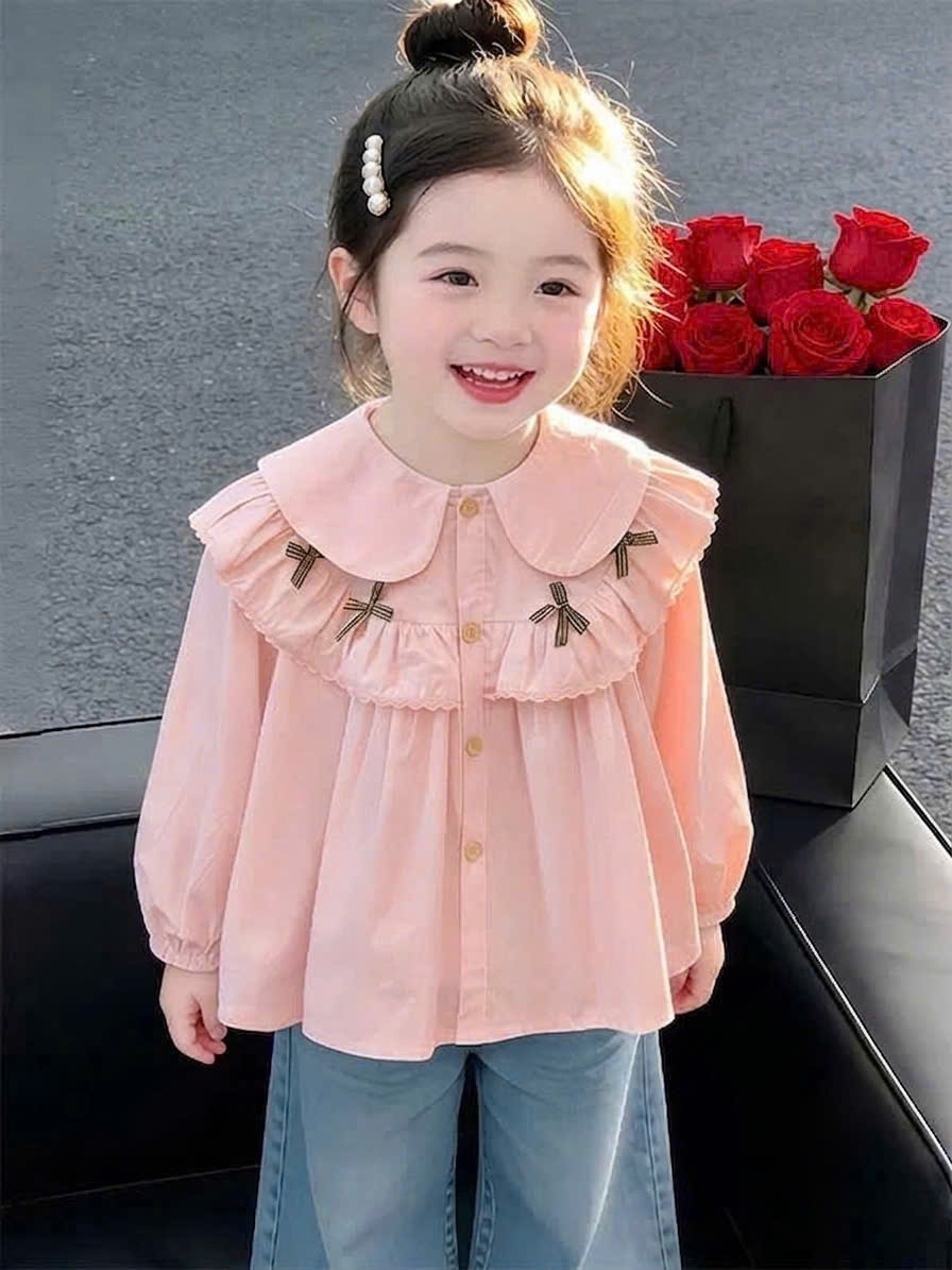 B606 - ÁO SƠ MI CỔ SEN PHỐI BÈO TẦNG CÙNG NƠ
