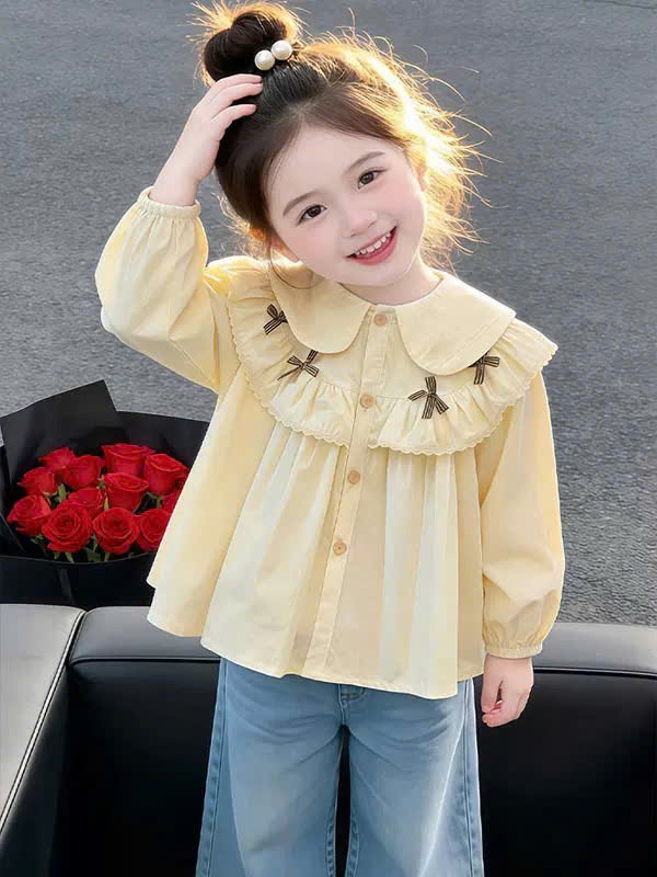B606 - ÁO SƠ MI CỔ SEN PHỐI BÈO TẦNG CÙNG NƠ