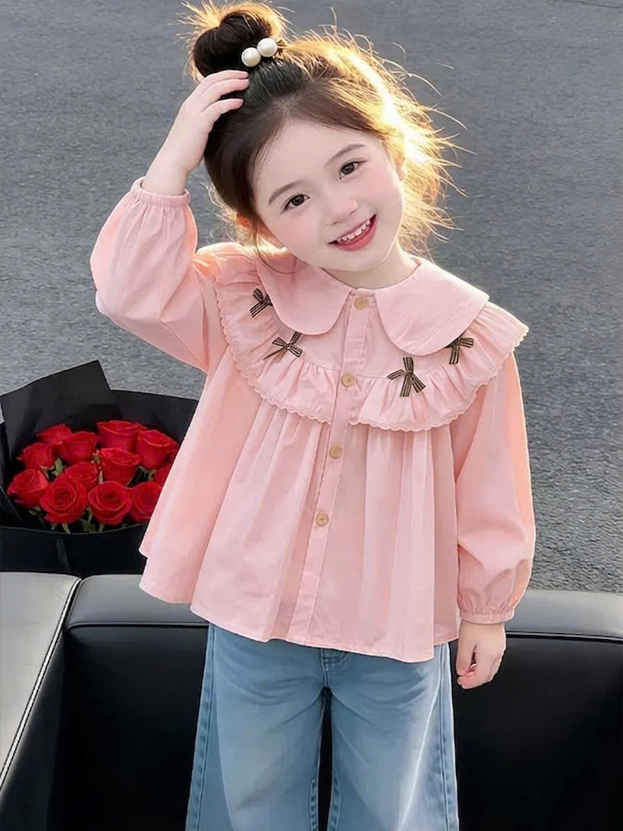 B606 - ÁO SƠ MI CỔ SEN PHỐI BÈO TẦNG CÙNG NƠ