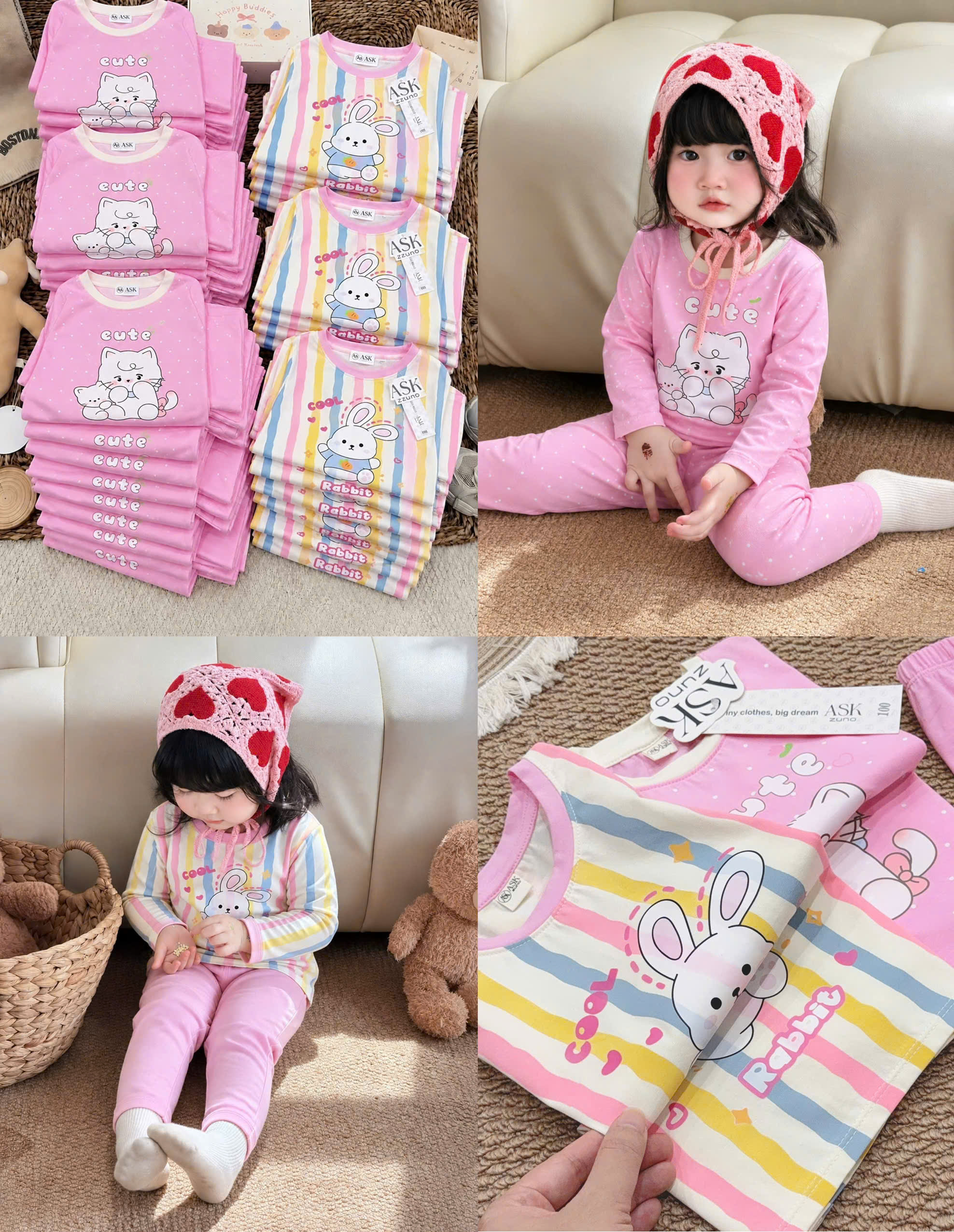 B741 - SET 2 BỘ RABBIT HỒNG CẦU VỒNG