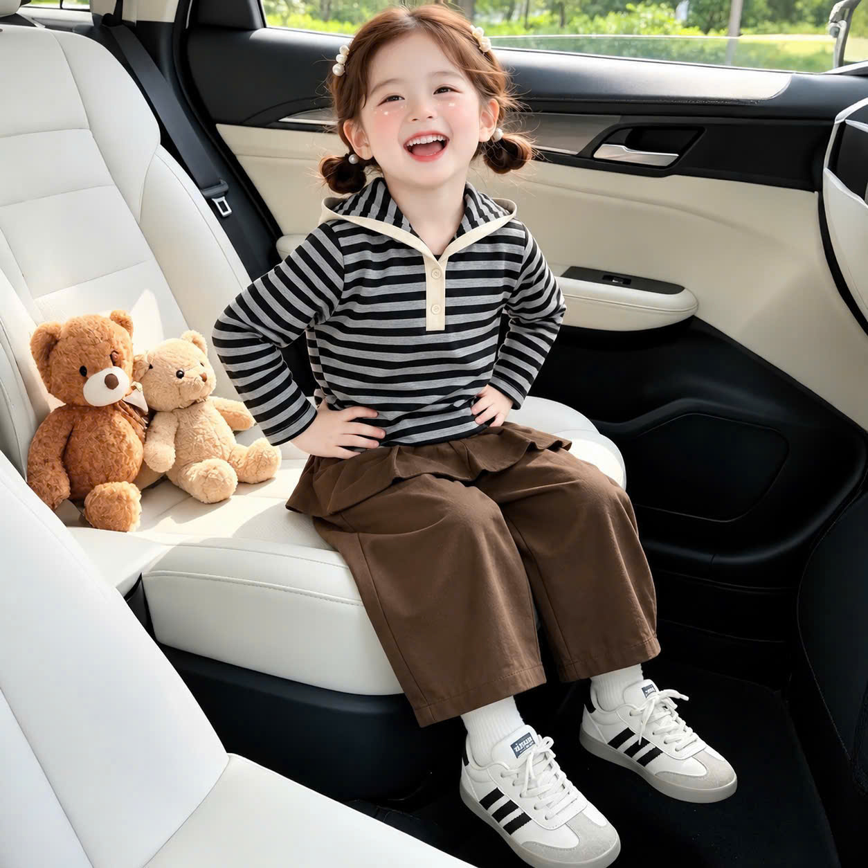 B790 - SET BÉ GÁI KẺ SỌC PHỐI QUẦN NÂU