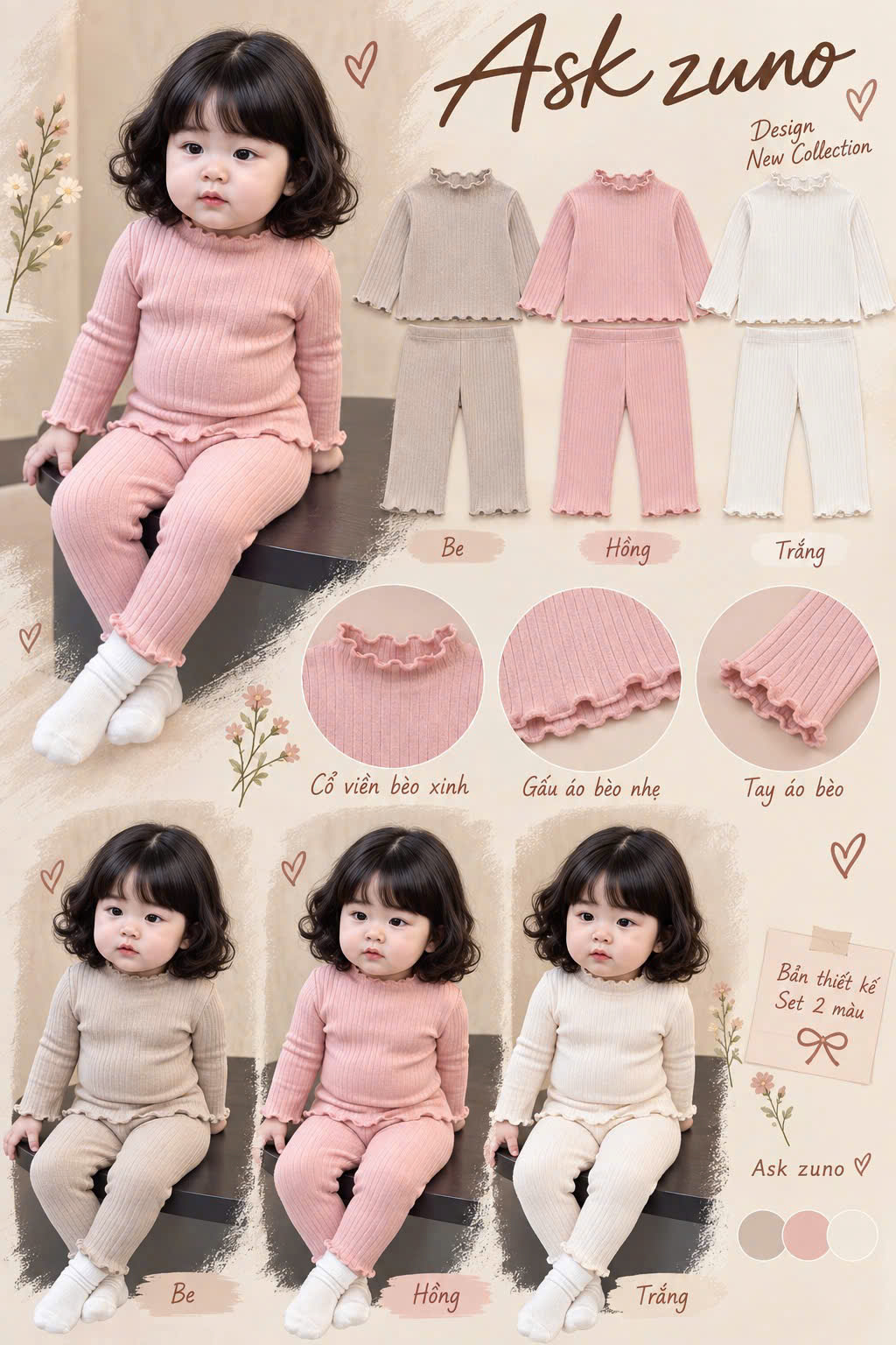 B813 - SET 3 BỘ LEN GÂN TRƠN