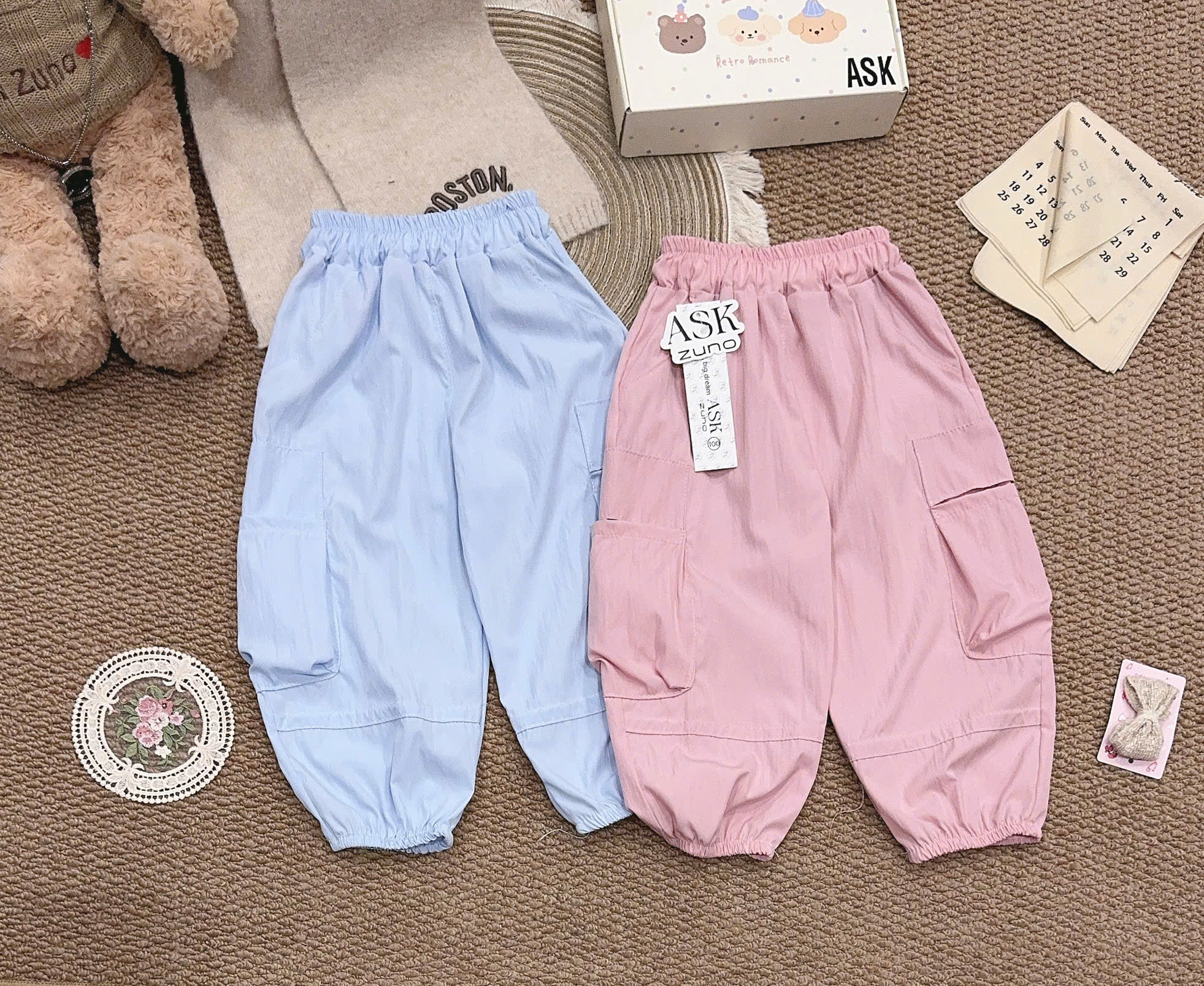 B830 - SET 2 QUẦN GIÓ TÚI HỘP XANH HỒNG