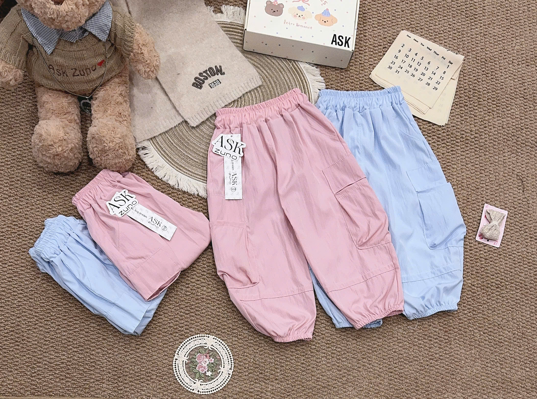 B830 - SET 2 QUẦN GIÓ TÚI HỘP XANH HỒNG
