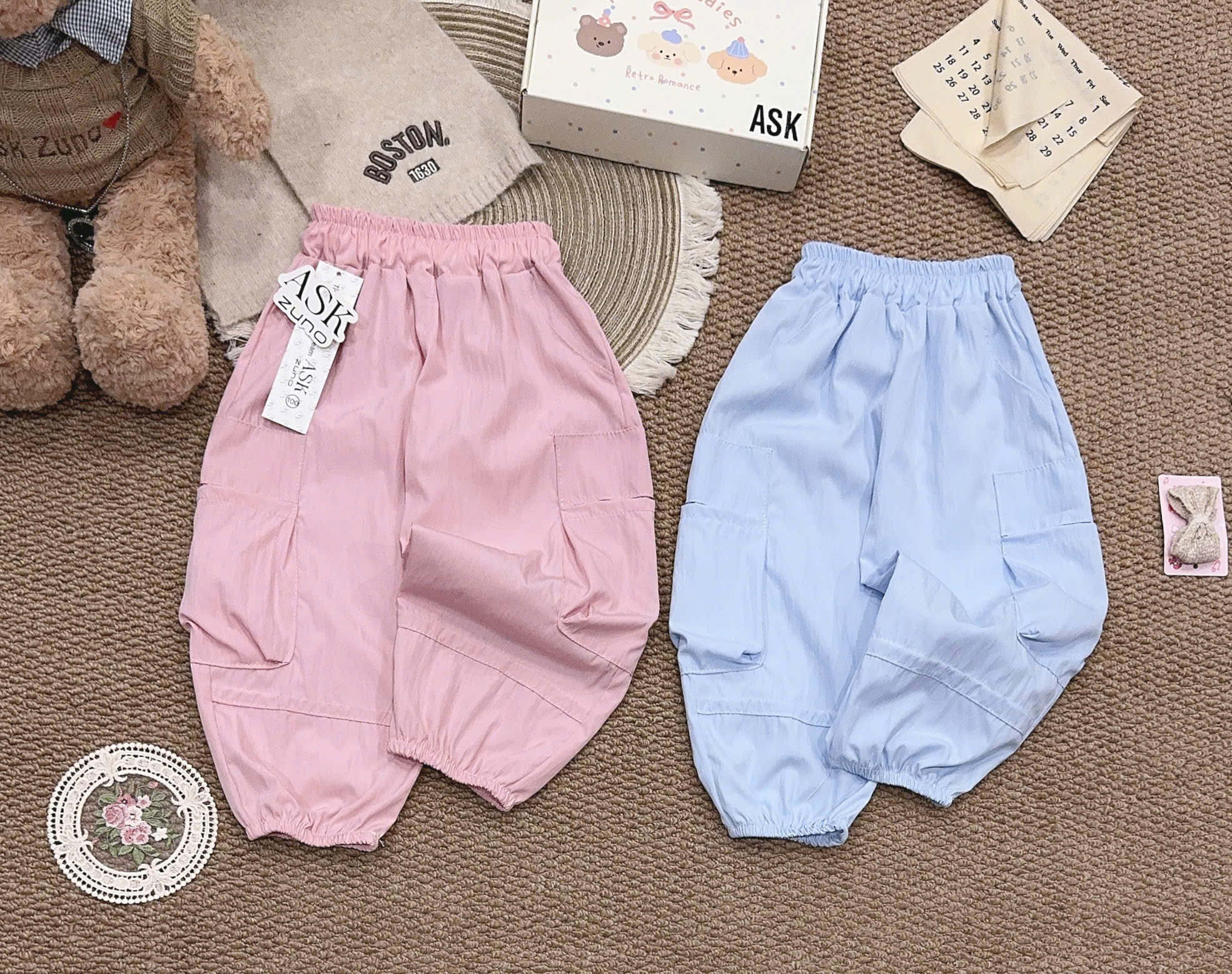 B830 - SET 2 QUẦN GIÓ TÚI HỘP XANH HỒNG