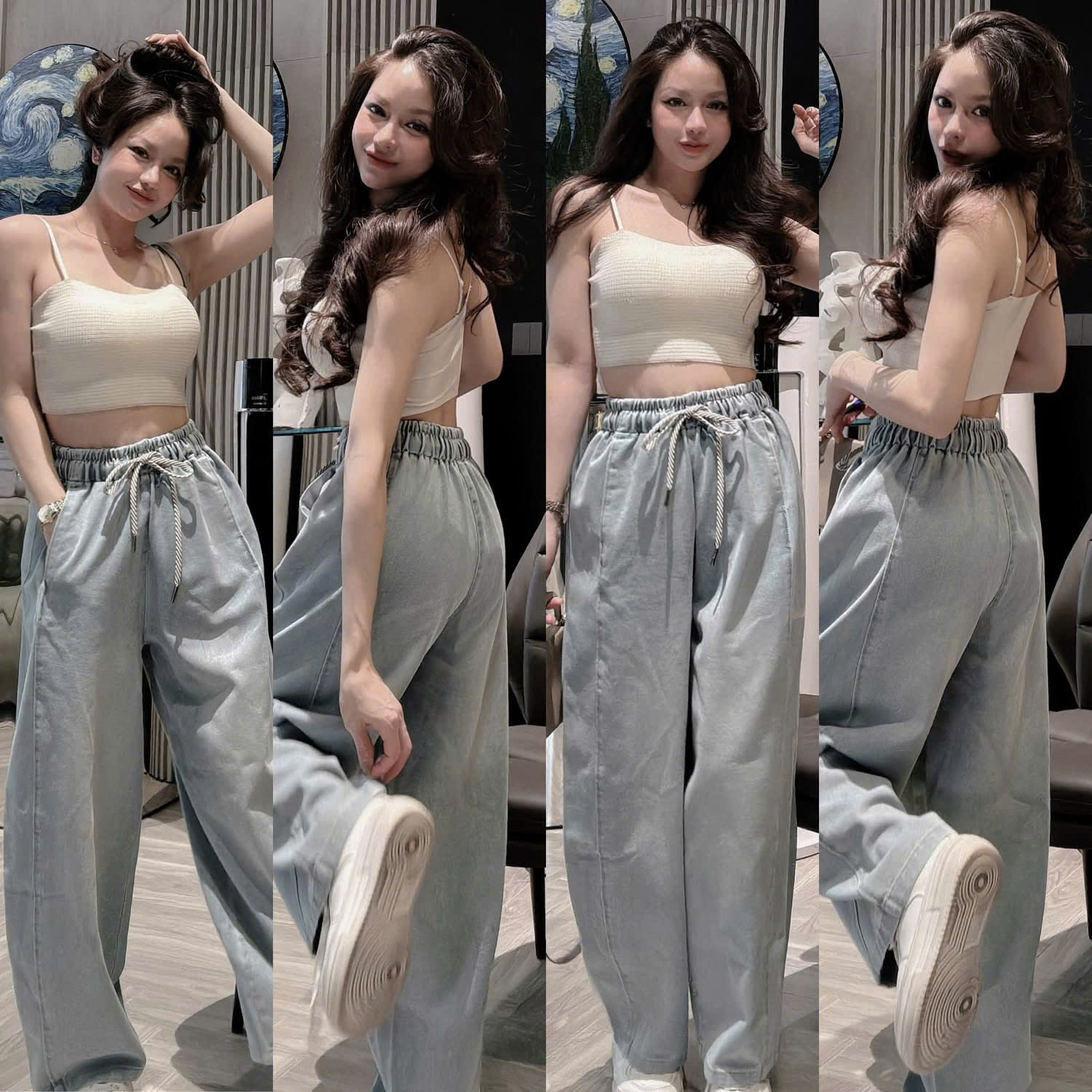 XẢ B852 - QUẦN JEANS CHUN XANH NHẠT