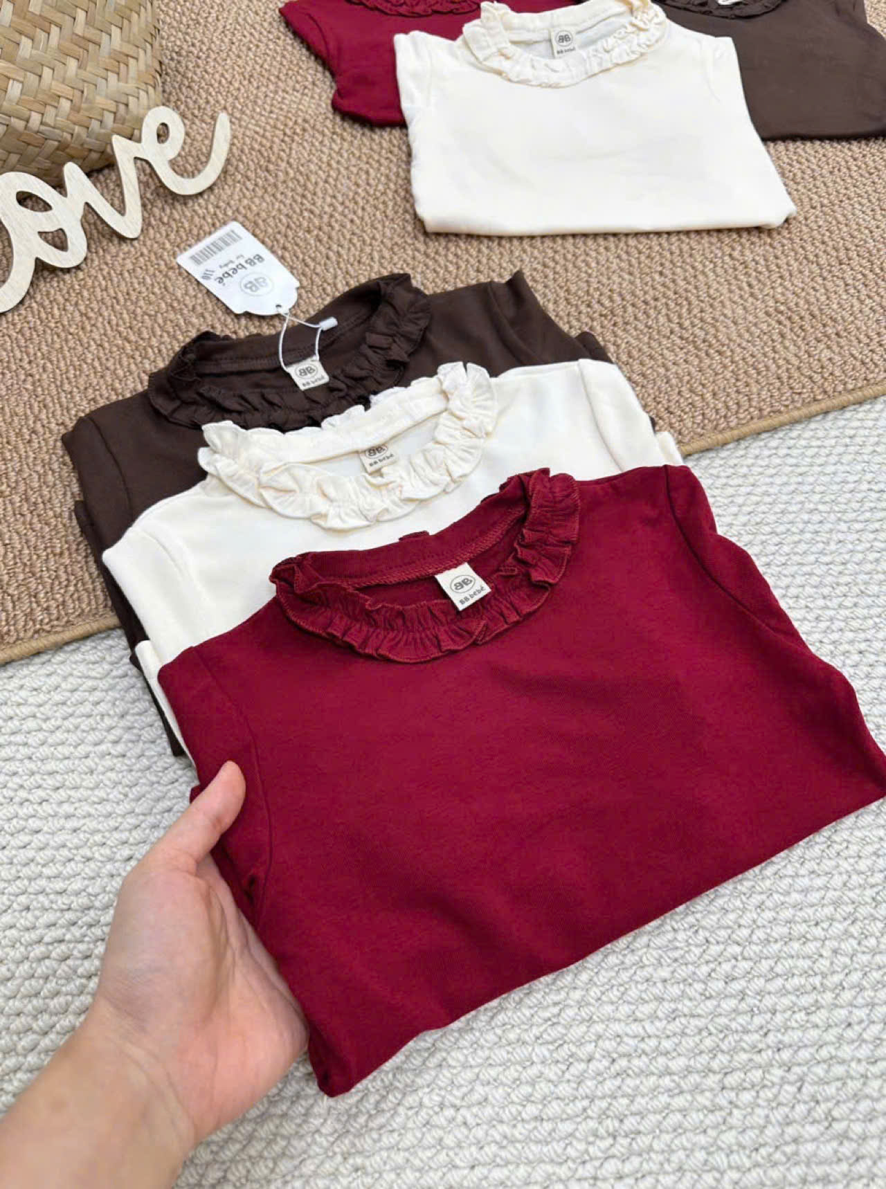 B855 - SET 3 ÁO CỔ BÈO ĐỎ NÂU KEM