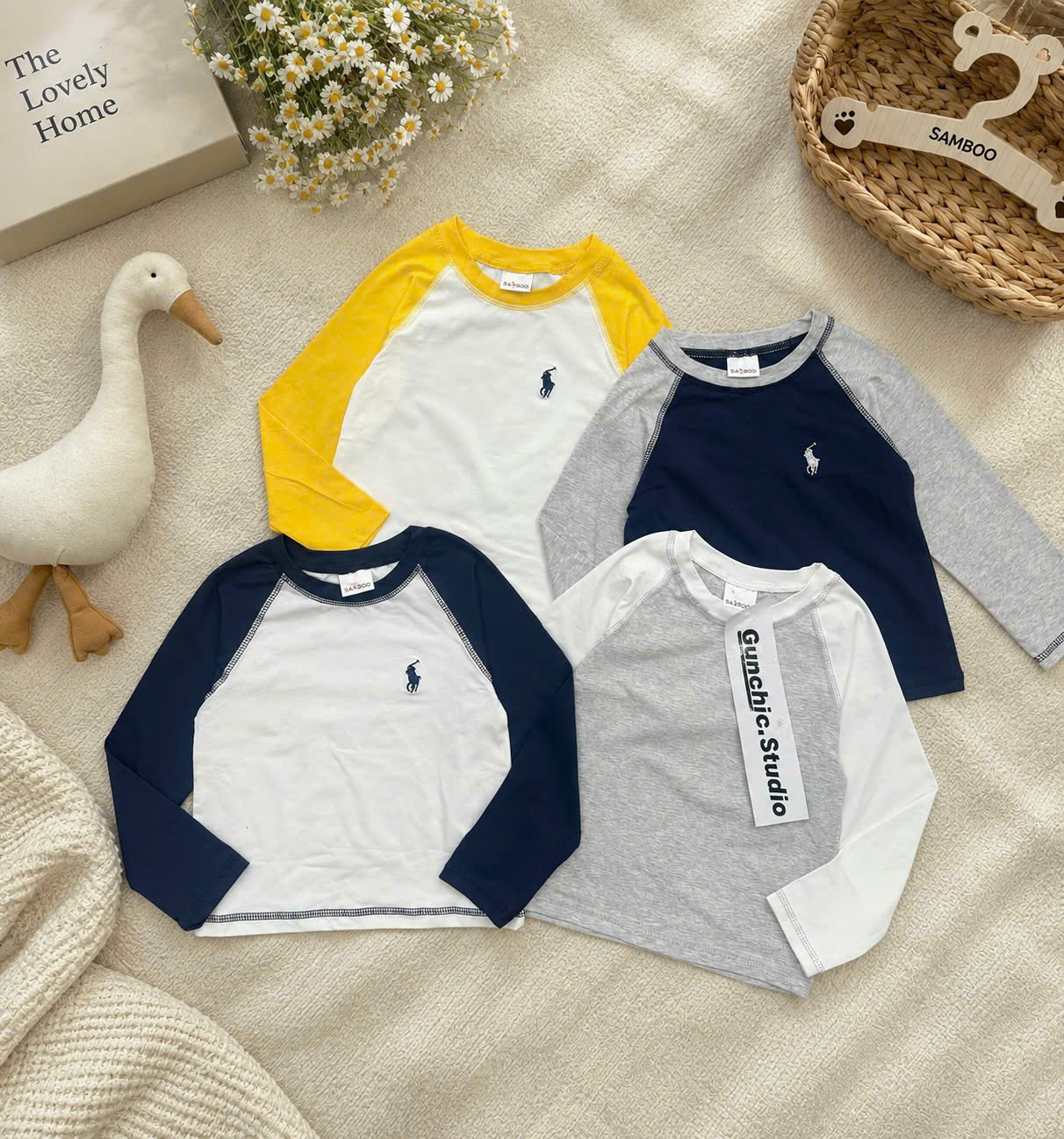 B914 - SET 4 ÁO DÀI TAY RAGLAN BÉ TRAI
