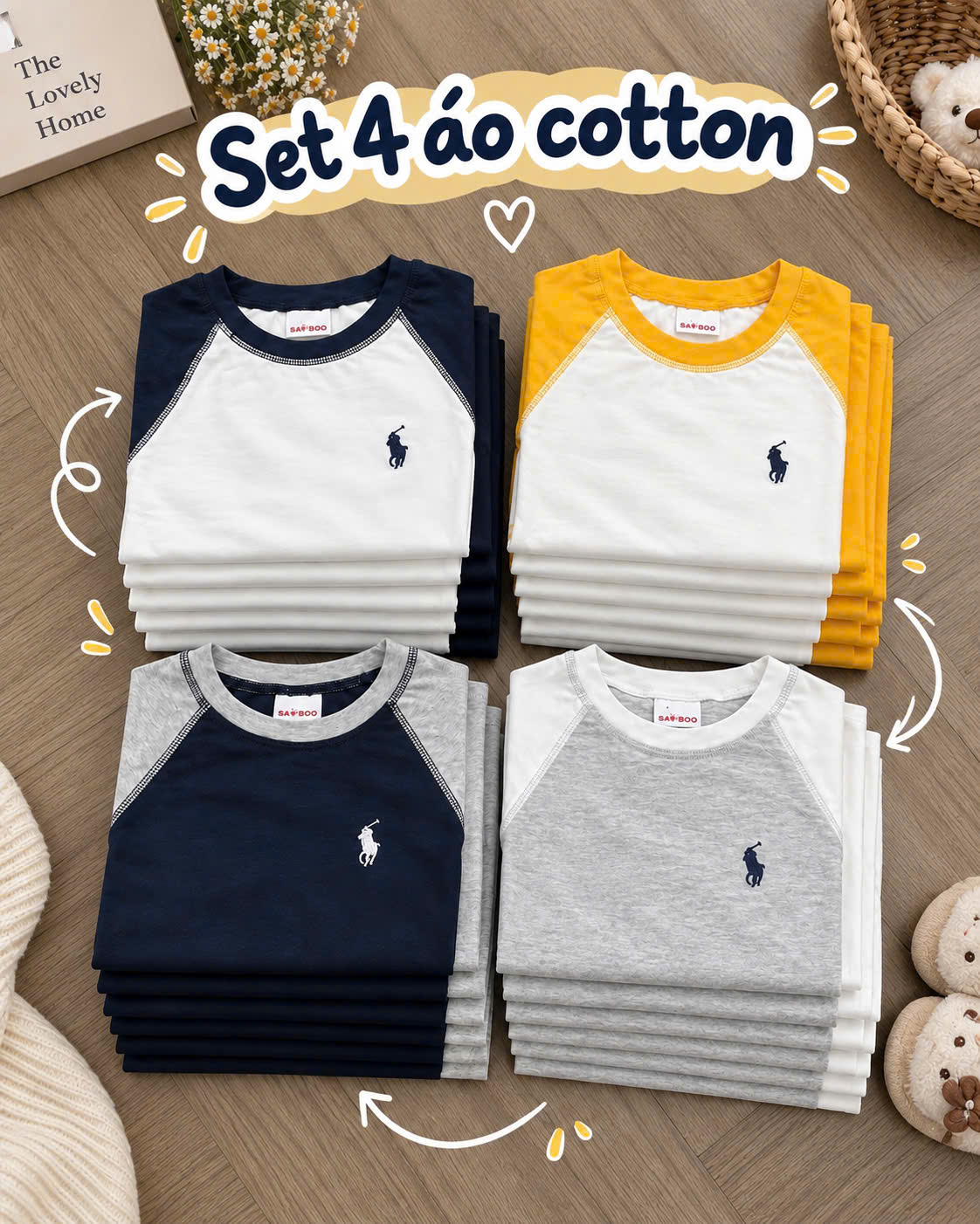 B914 - SET 4 ÁO DÀI TAY RAGLAN BÉ TRAI