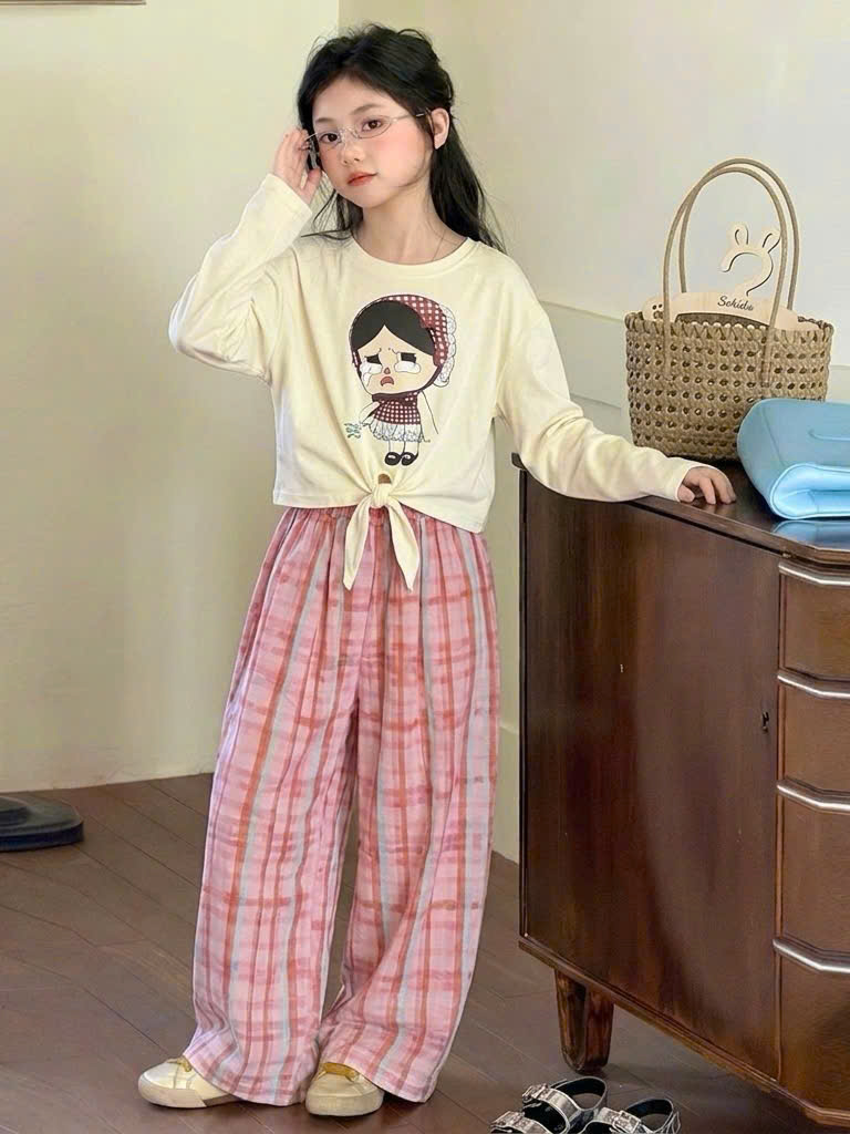 C194 - SET ÁO DÀI TAY BUỘC BỤNG QUẦN KẺ