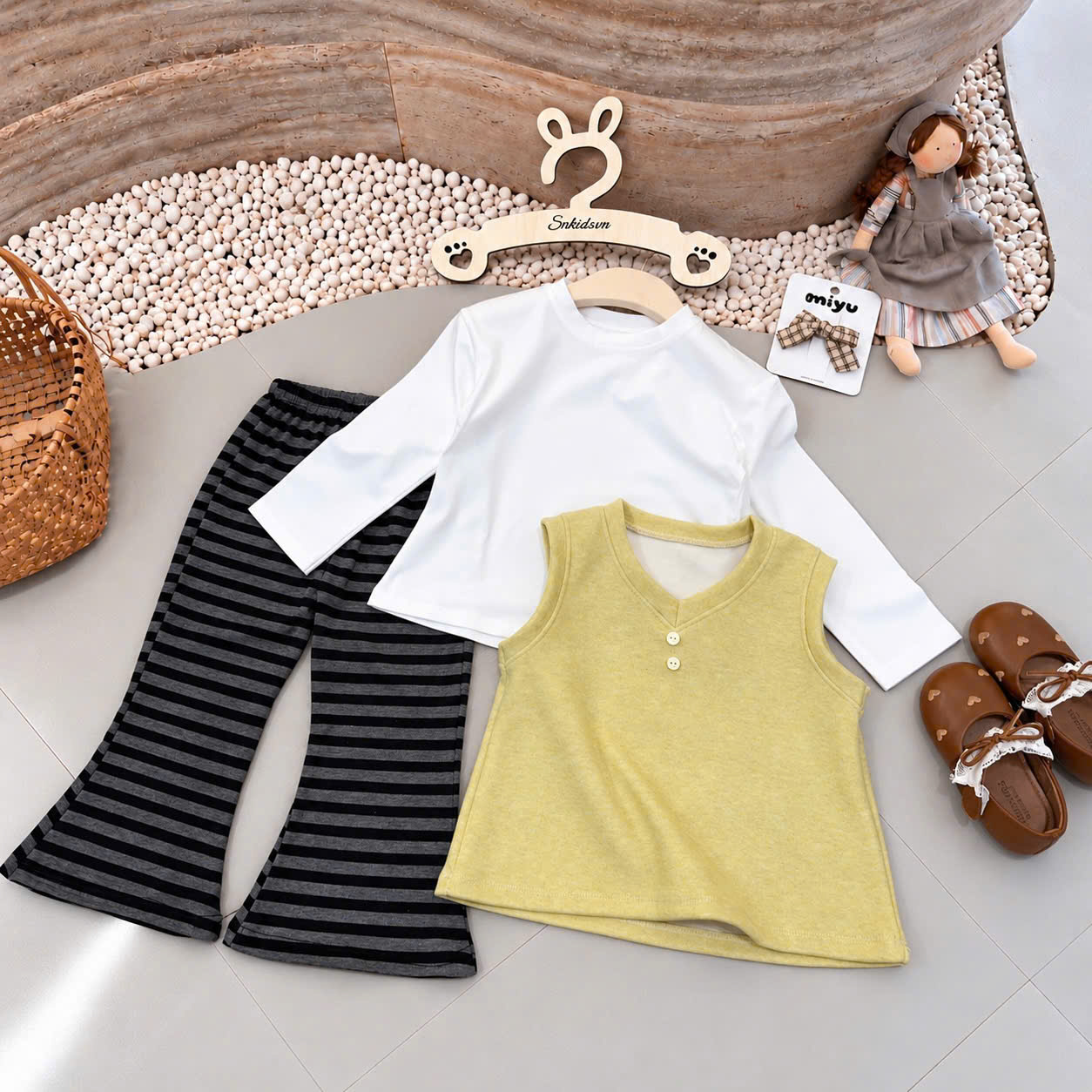 C299 - SET 3CT GILE VÀNG QUẦN LOE KẺ
