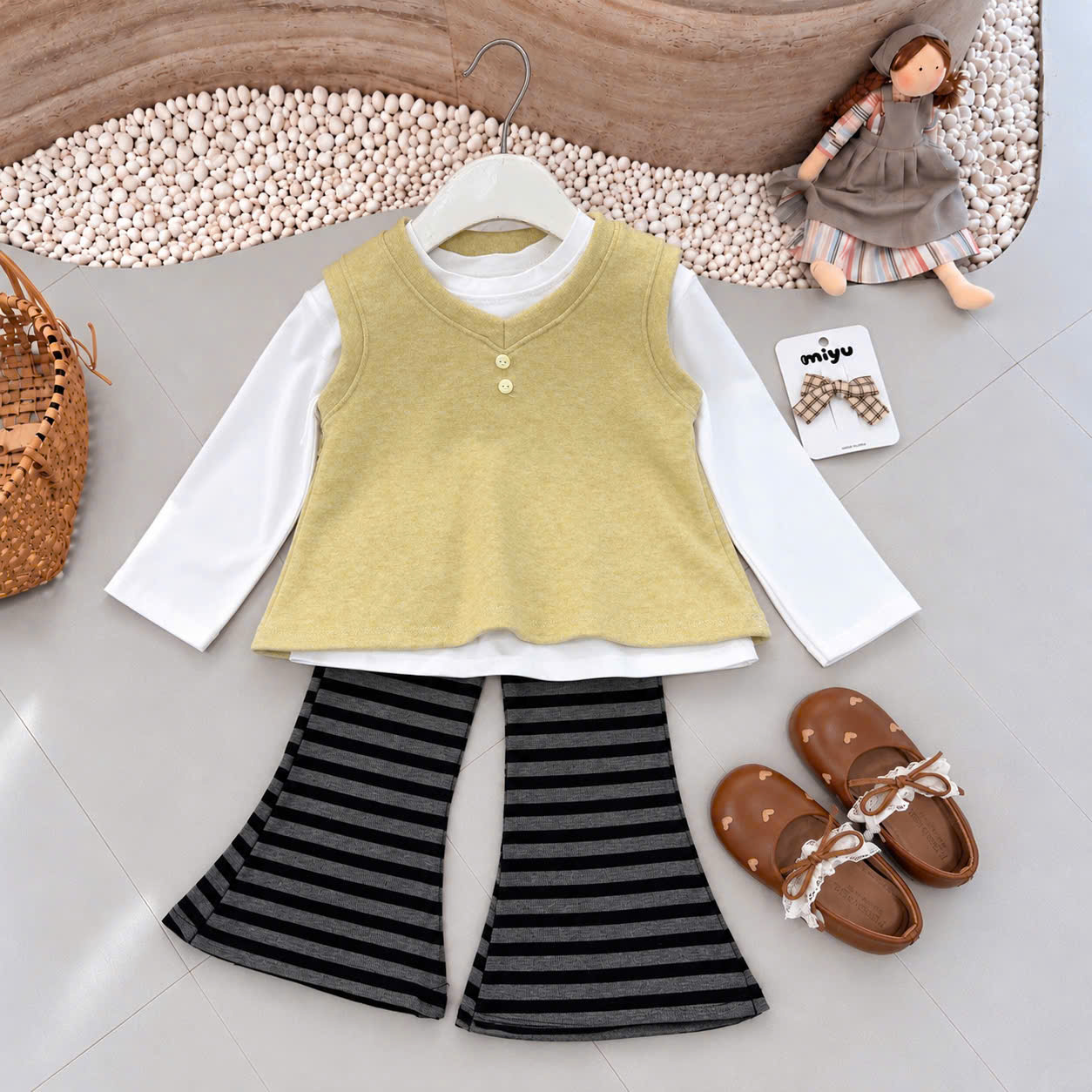 C299 - SET 3CT GILE VÀNG QUẦN LOE KẺ