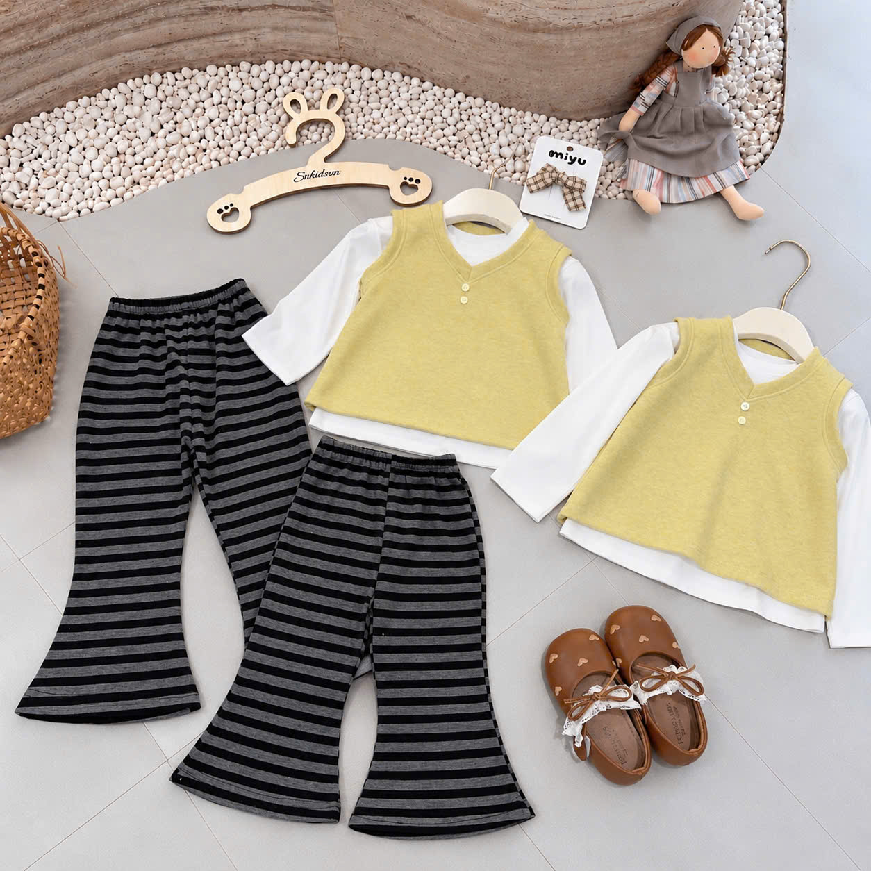 C299 - SET 3CT GILE VÀNG QUẦN LOE KẺ
