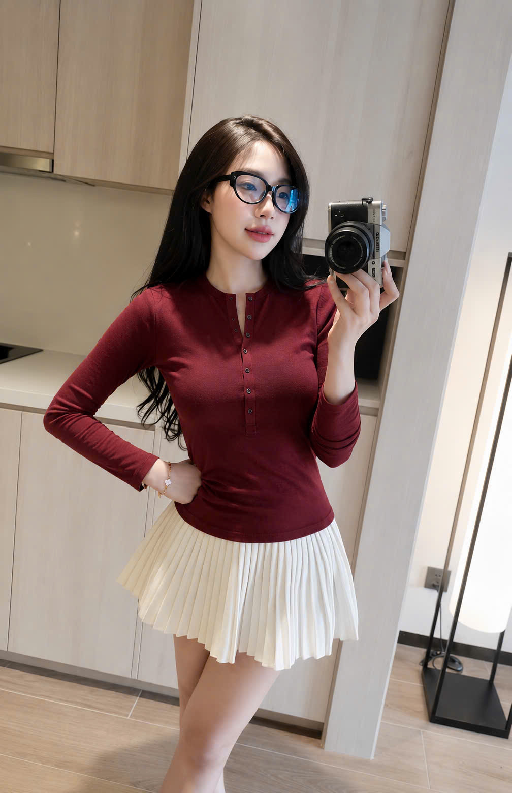 C399 - ÁO NỮ ĐỎ DÀI CỔ CÚC