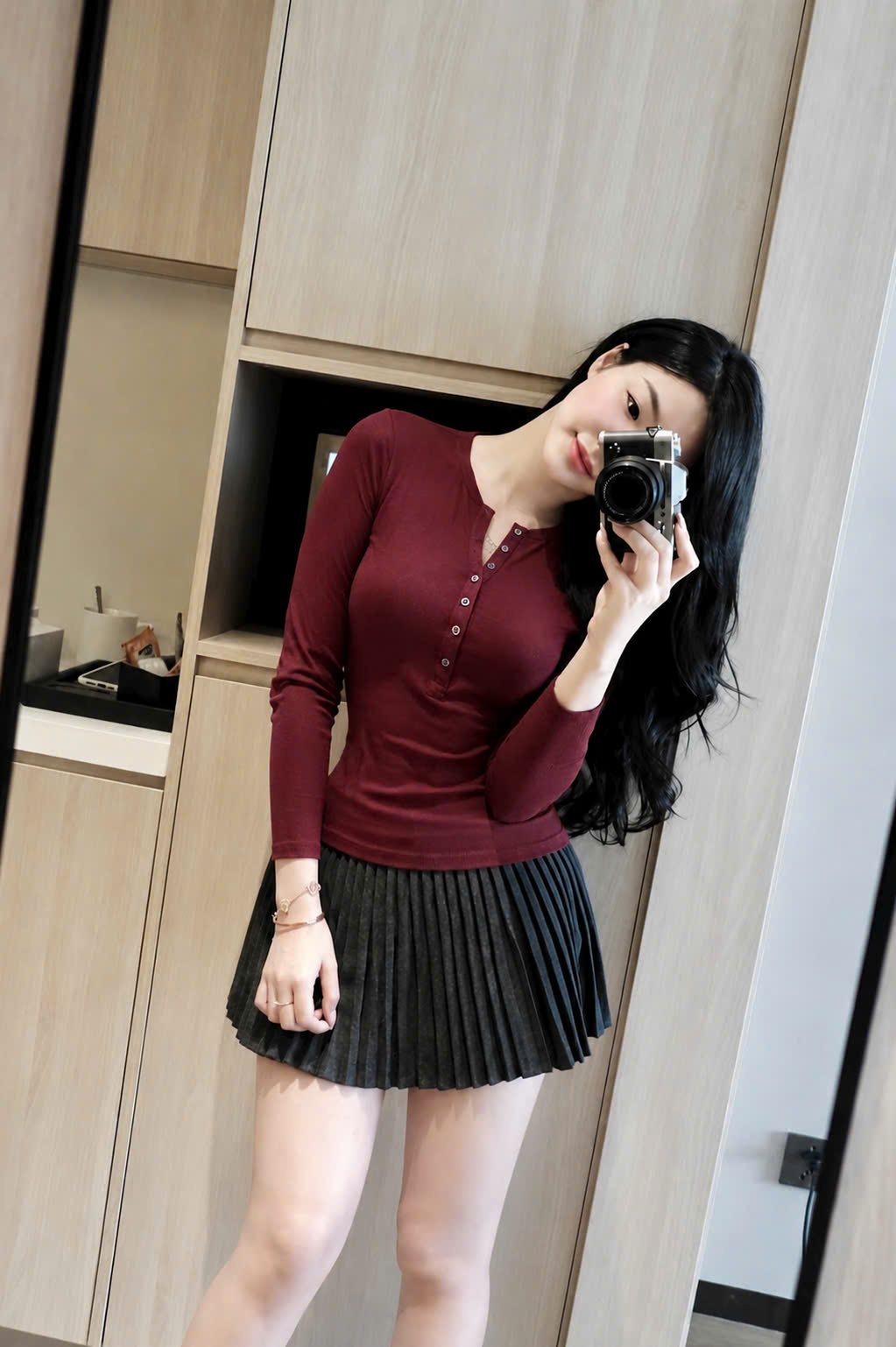 C399 - ÁO NỮ ĐỎ DÀI CỔ CÚC
