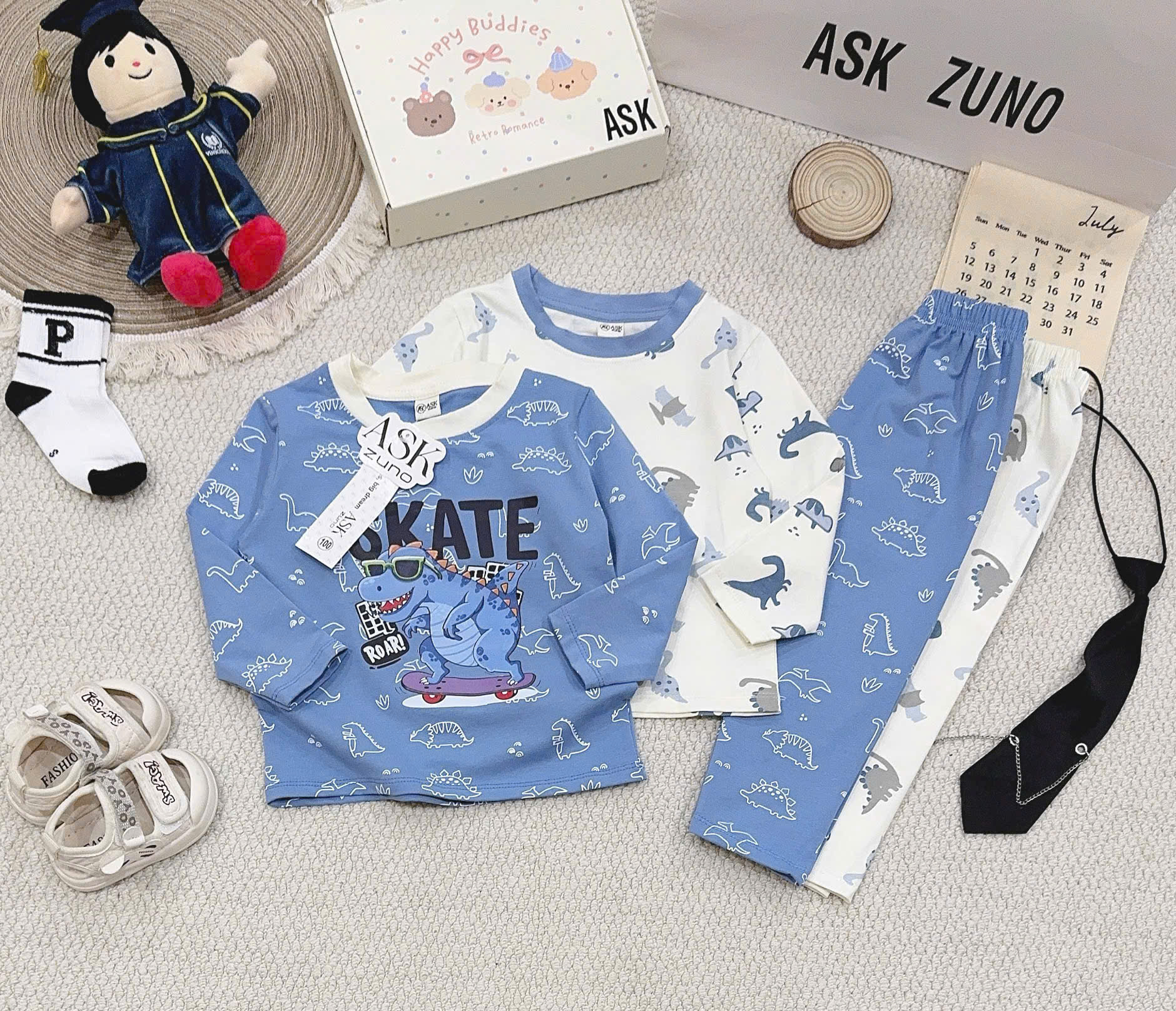 A147 - SET 2 BỘ KHỦNG LONG XANH TRẮNG SKATE