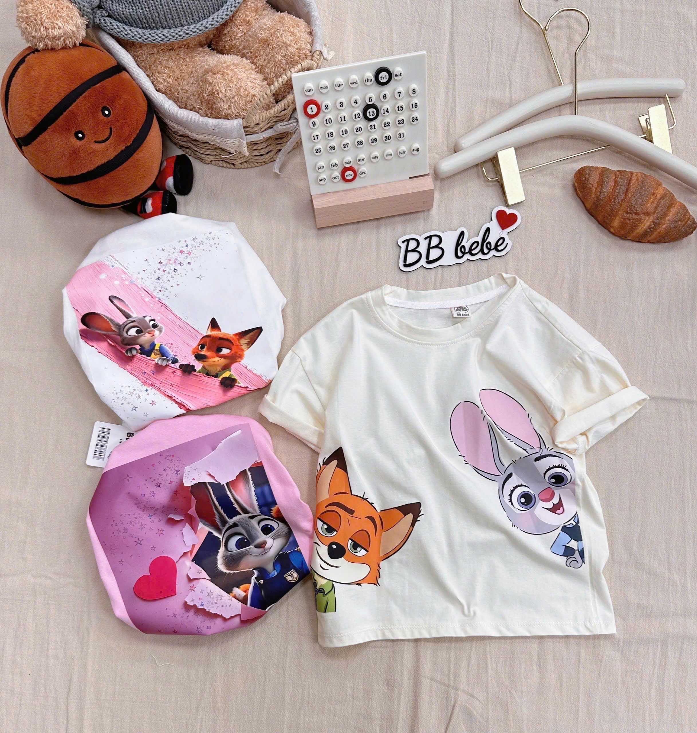 XẢ A190 - SET 3 ÁO THỎ ZOOTOPIA TRẮNG KEM HỒNG