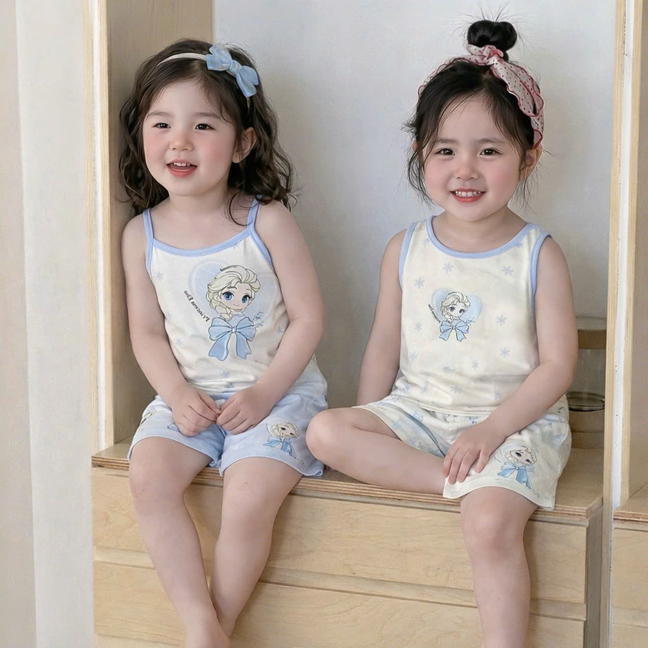 XẢ A423 - SET 2 BỘ SÁT NÁCH KITTY HỒNG ELSA XANH