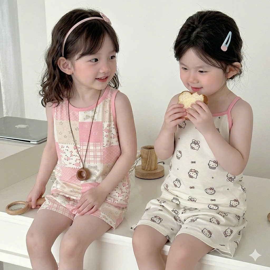 XẢ A423 - SET 2 BỘ SÁT NÁCH KITTY HỒNG ELSA XANH