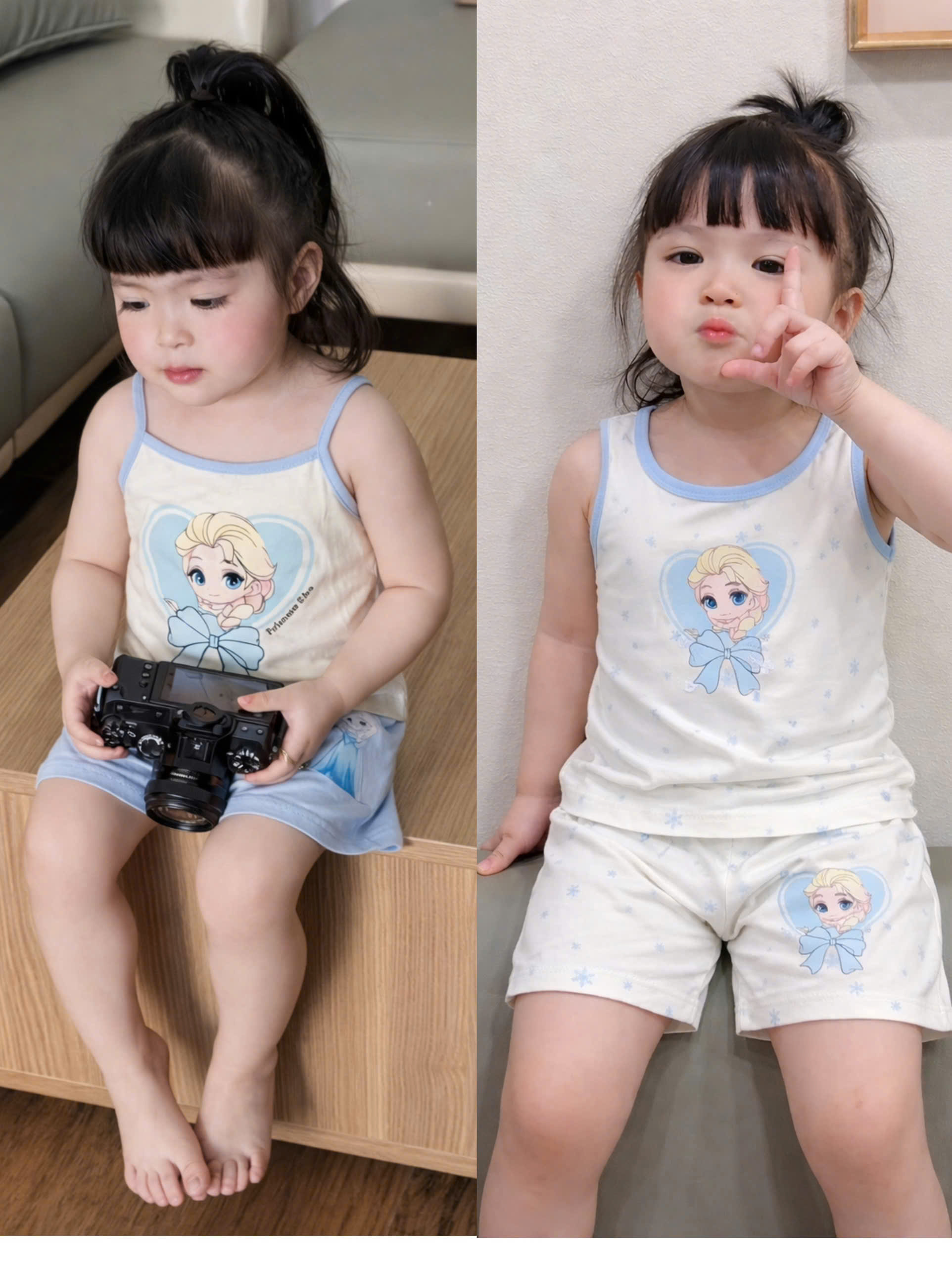 XẢ A423 - SET 2 BỘ SÁT NÁCH KITTY HỒNG ELSA XANH
