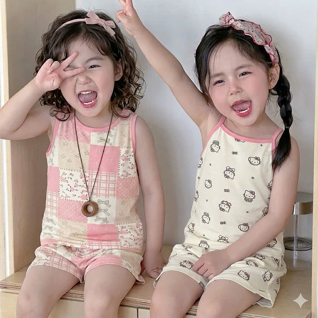 XẢ A423 - SET 2 BỘ SÁT NÁCH KITTY HỒNG ELSA XANH