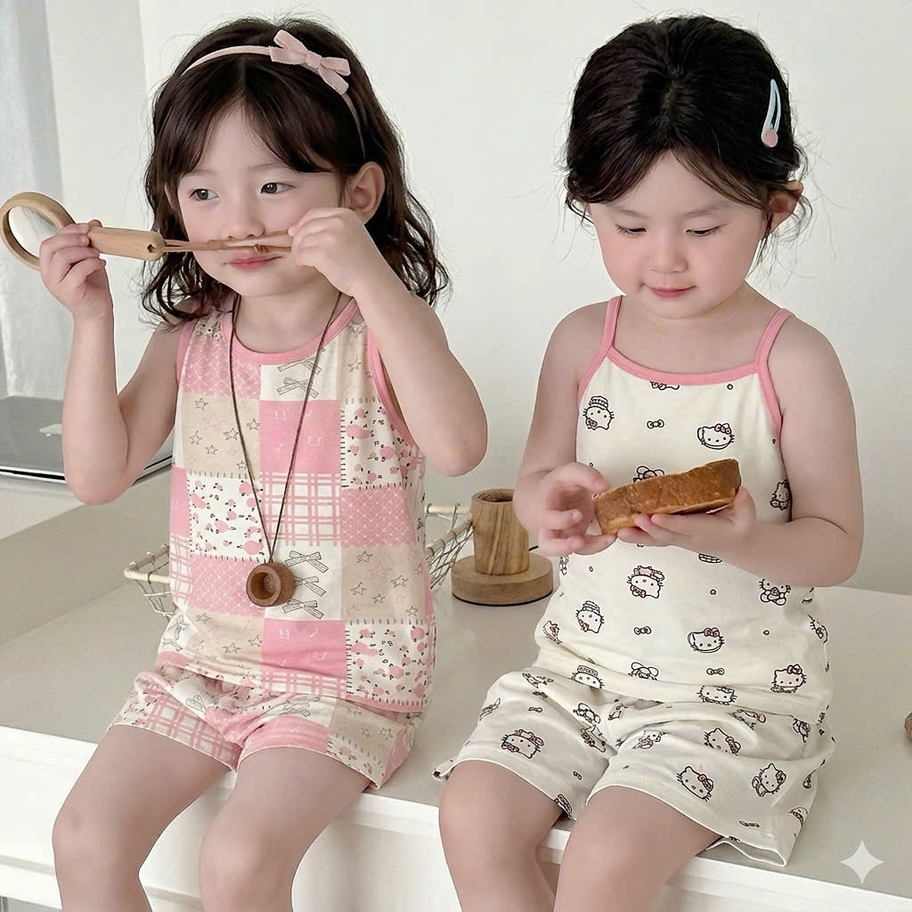 XẢ A423 - SET 2 BỘ SÁT NÁCH KITTY HỒNG ELSA XANH