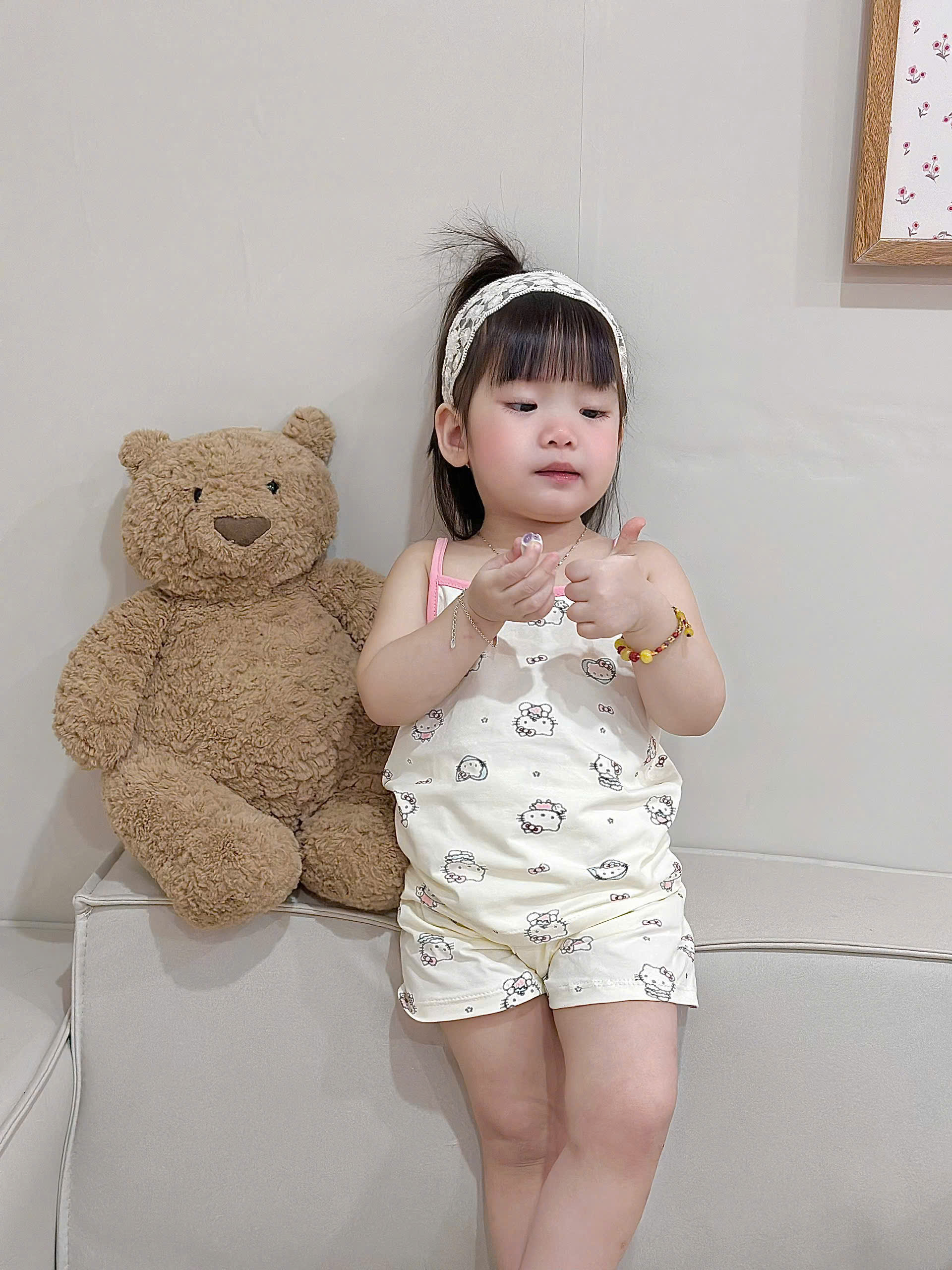 XẢ A423 - SET 2 BỘ SÁT NÁCH KITTY HỒNG ELSA XANH