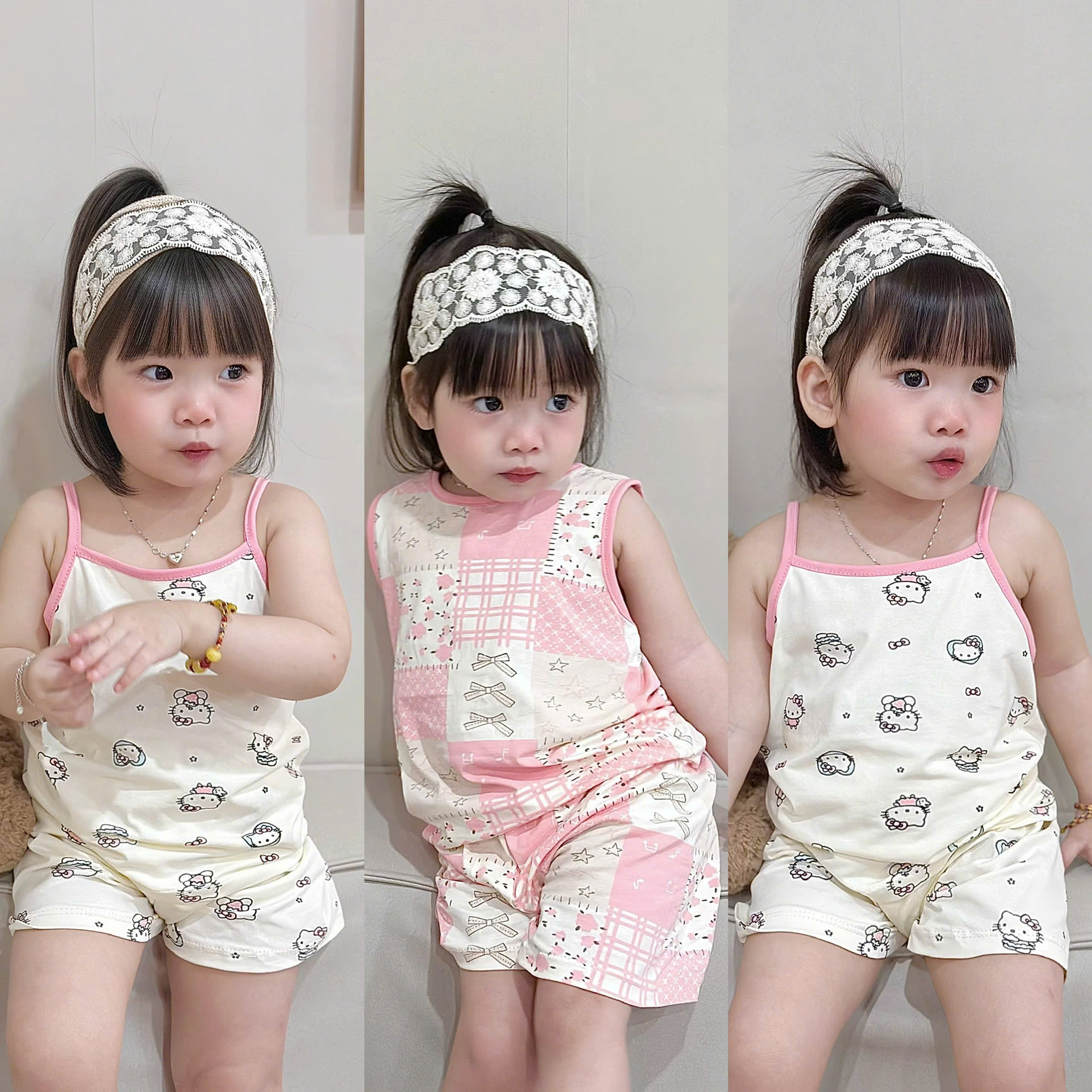 XẢ A423 - SET 2 BỘ SÁT NÁCH KITTY HỒNG ELSA XANH