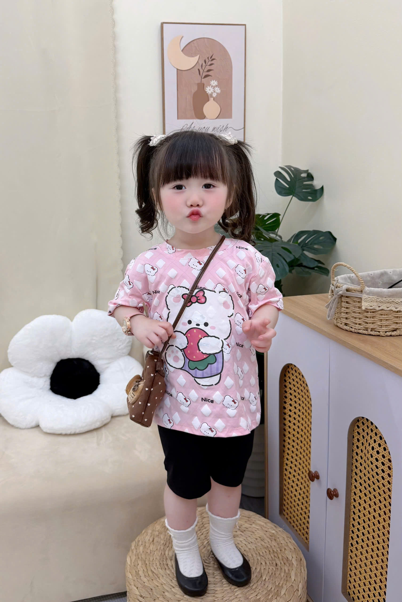 XẢ A446 - SET 2 BỘ GẤU THỎ NICE DAY LEGGING ĐEN