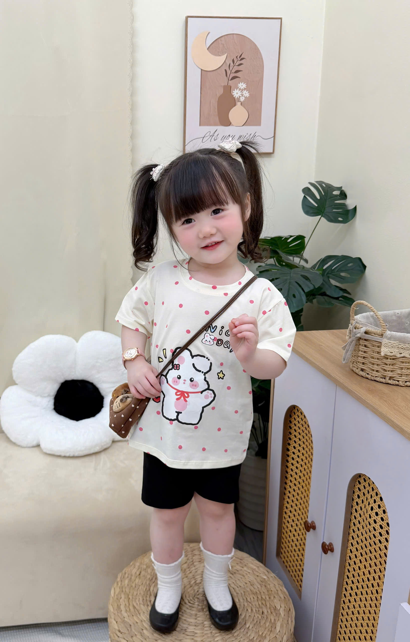 XẢ A446 - SET 2 BỘ GẤU THỎ NICE DAY LEGGING ĐEN