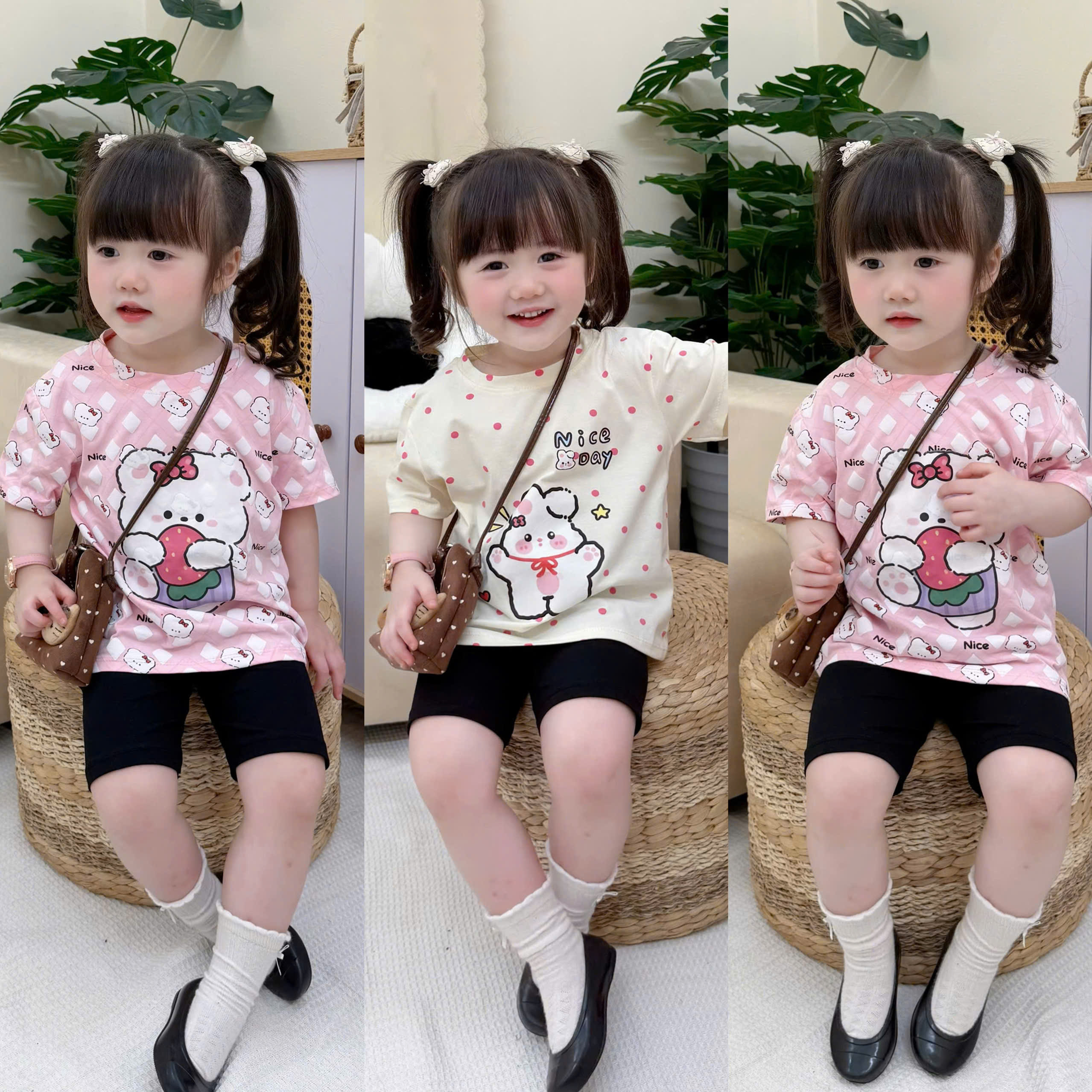 XẢ A446 - SET 2 BỘ GẤU THỎ NICE DAY LEGGING ĐEN