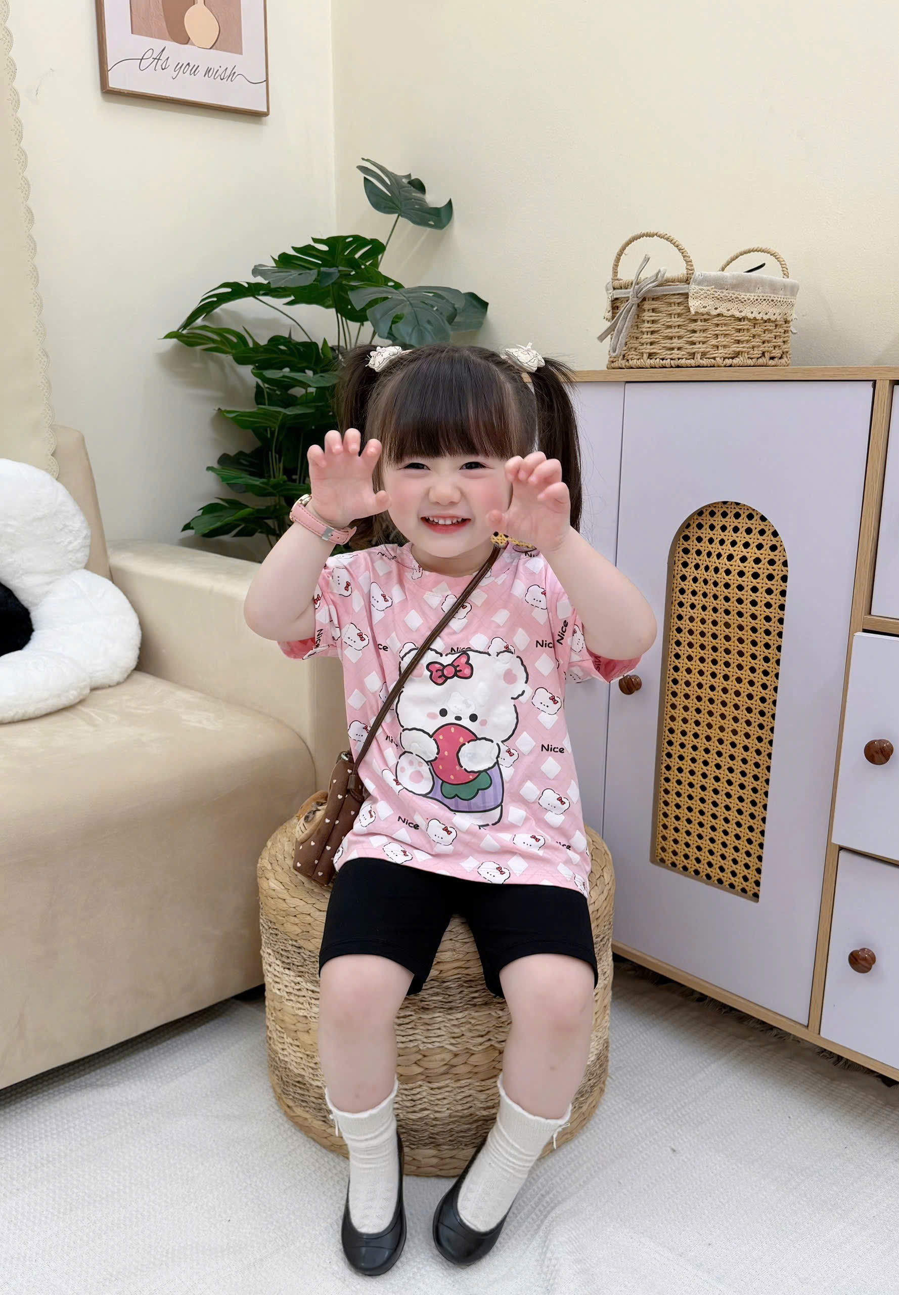 XẢ A446 - SET 2 BỘ GẤU THỎ NICE DAY LEGGING ĐEN
