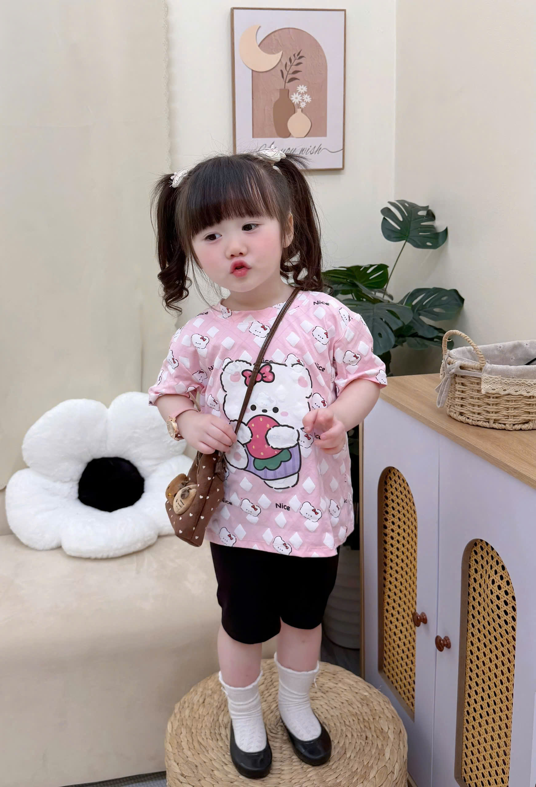 XẢ A446 - SET 2 BỘ GẤU THỎ NICE DAY LEGGING ĐEN