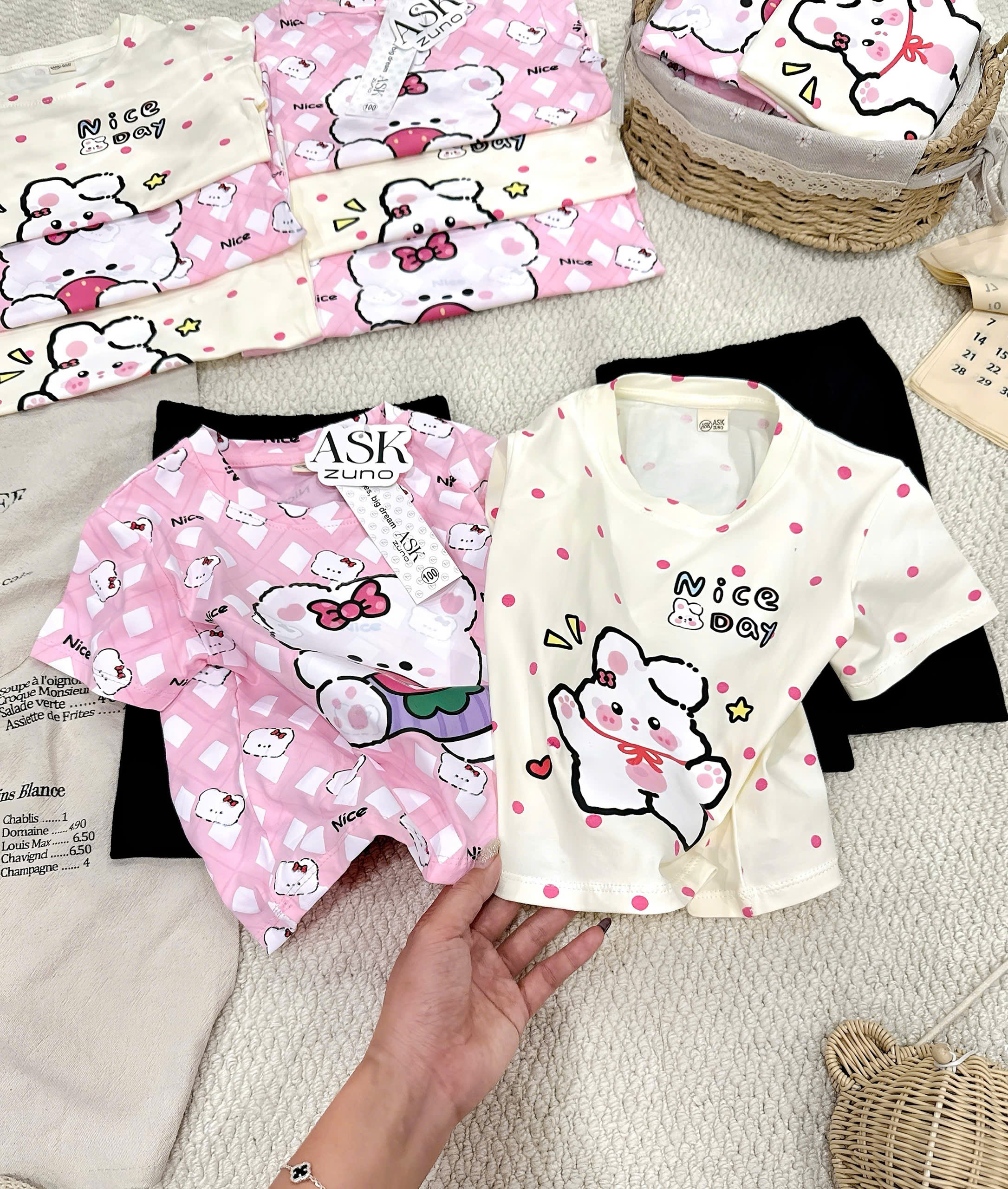 XẢ A446 - SET 2 BỘ GẤU THỎ NICE DAY LEGGING ĐEN