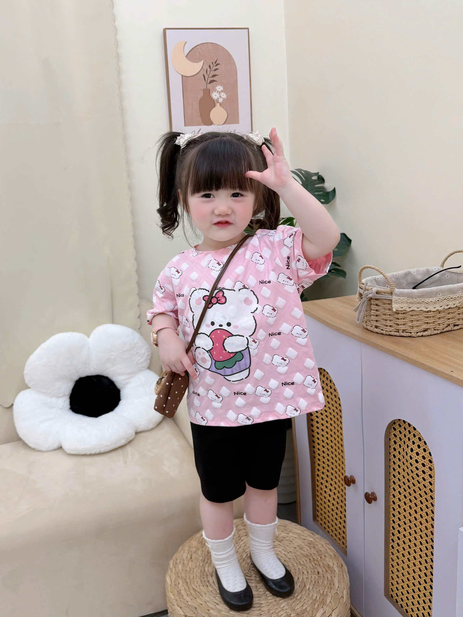 XẢ A446 - SET 2 BỘ GẤU THỎ NICE DAY LEGGING ĐEN