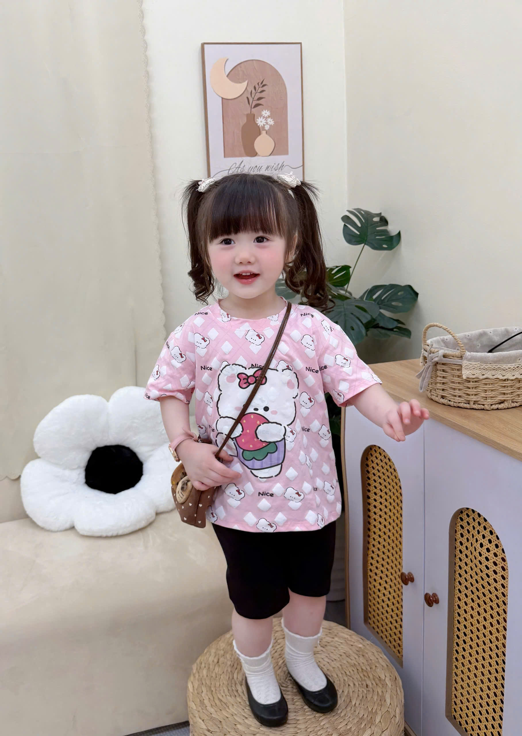 XẢ A446 - SET 2 BỘ GẤU THỎ NICE DAY LEGGING ĐEN