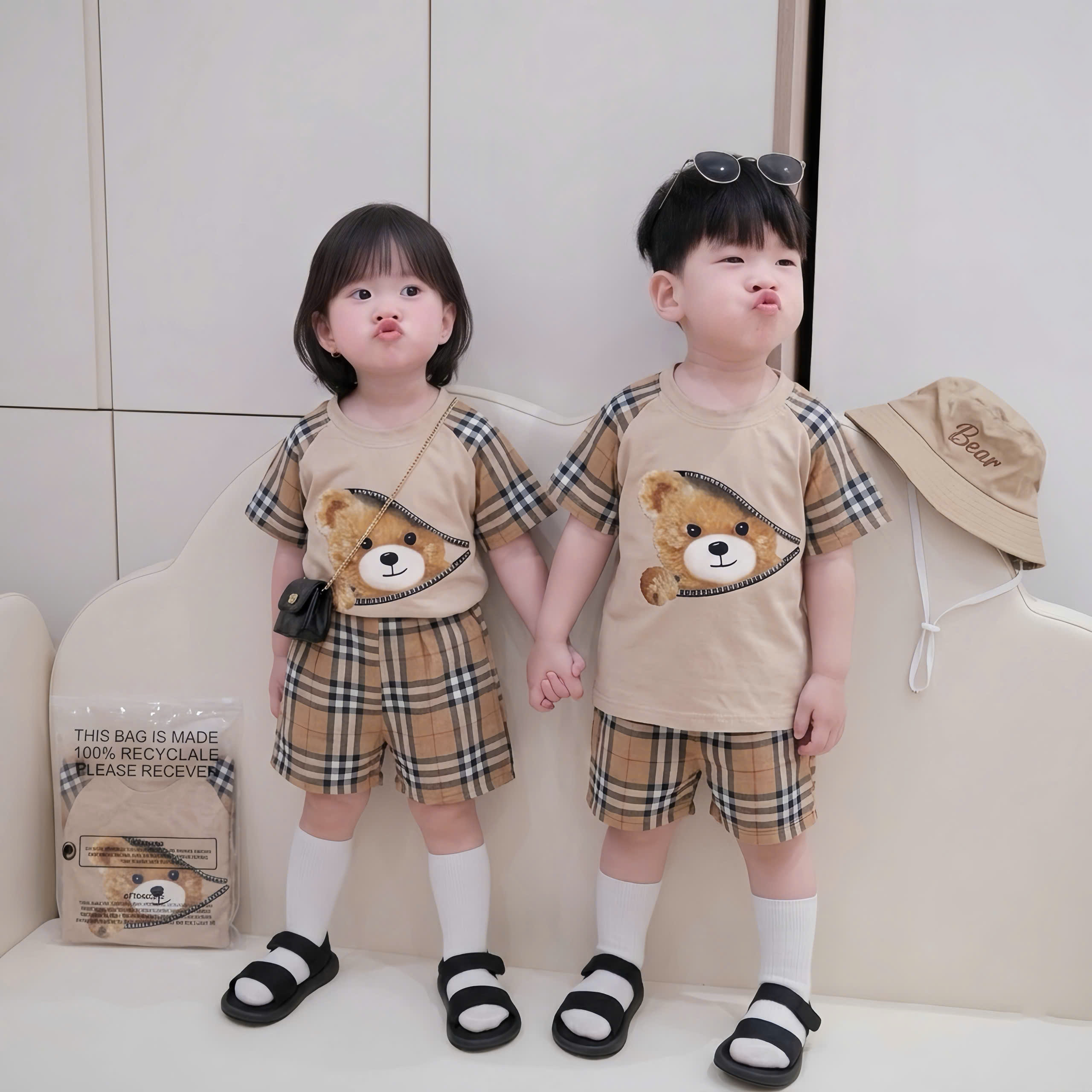 XẢ A455 - SET BỘ IN GẤU BBR KÈM MŨ
