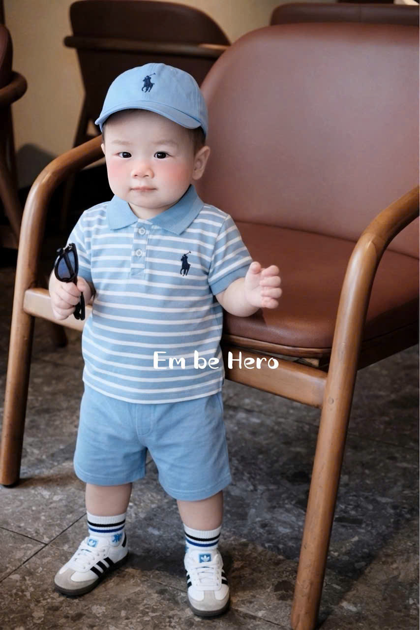 XẢ A485 - SET ÁO POLO KẺ XANH THÊU NGỰA QUẦN KAKI