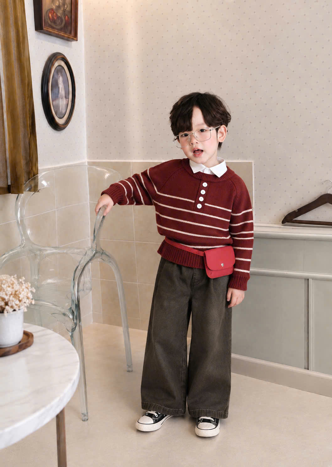 GOM A560 - SET ÁO LEN ĐỎ QUẦN RÊU