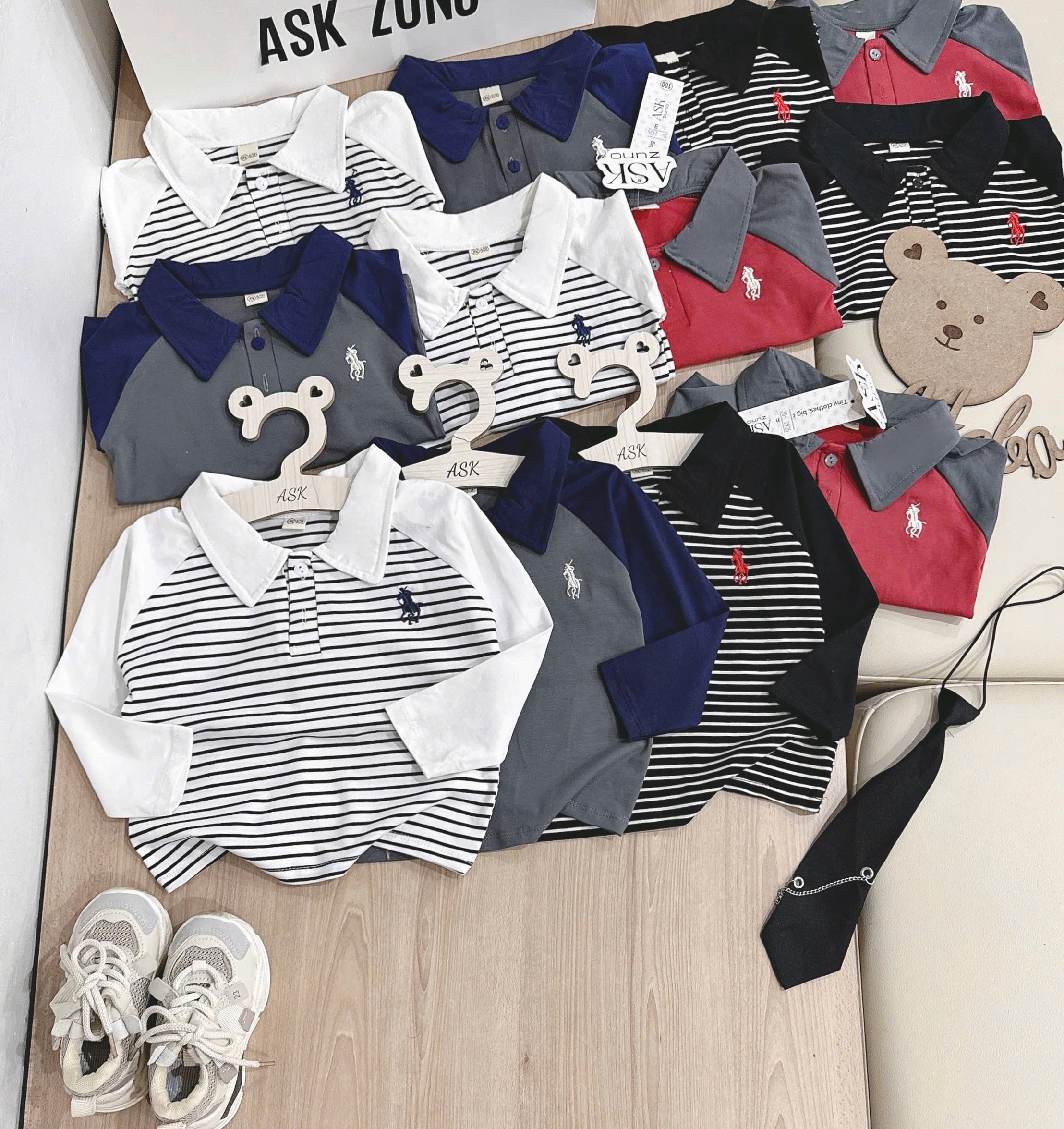 GOM A666 - SET 2 ÁO POLO DÀI TAY THÊU NGỰA