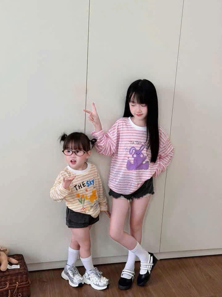 GOM A682 - SET 3 ÁO THUN KẺ VÀNG HỒNG XANH CHO BÉ