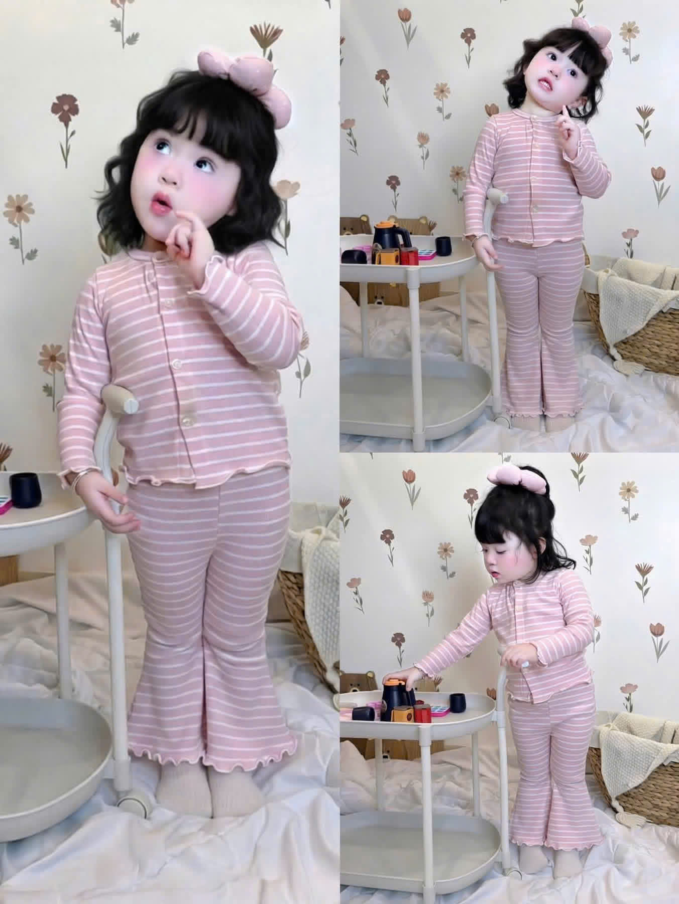 GOM A696 - SET 2 BỘ TONE HỒNG HOA KẺ