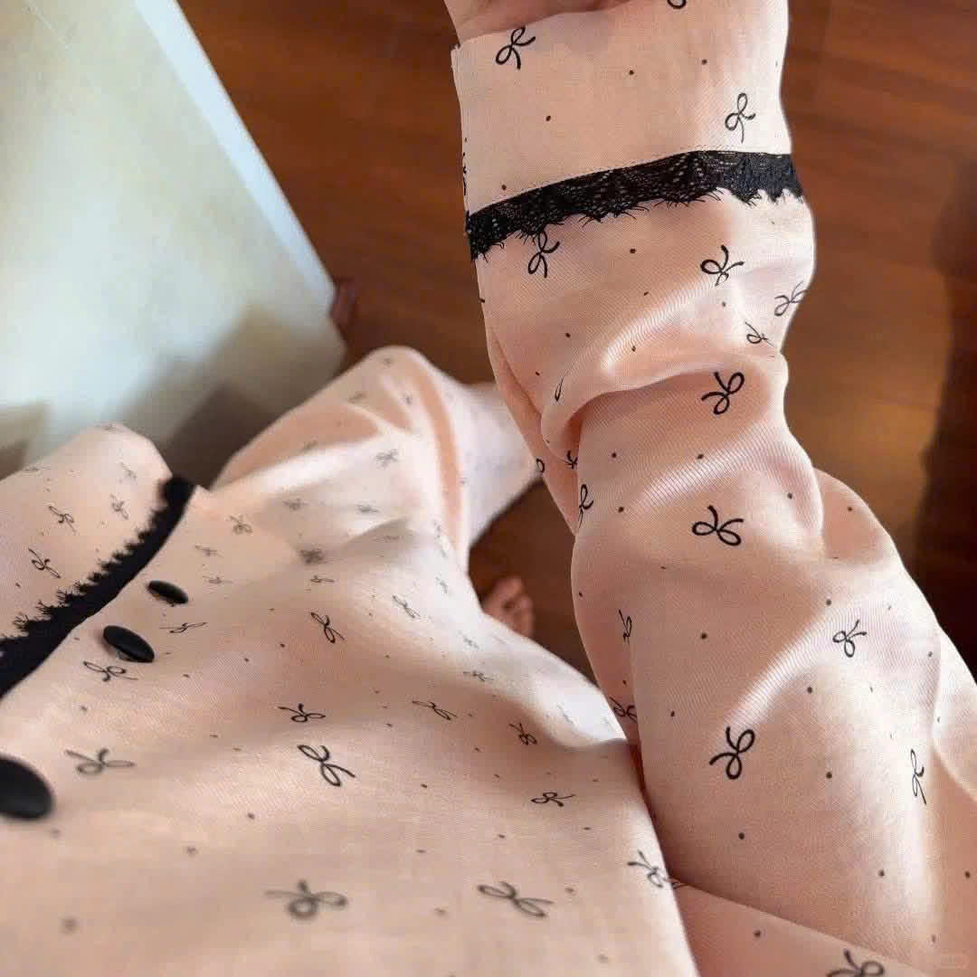 GOM A697 - SET BỘ PIJAMA HOA NHÍ VIỀN REN ĐEN