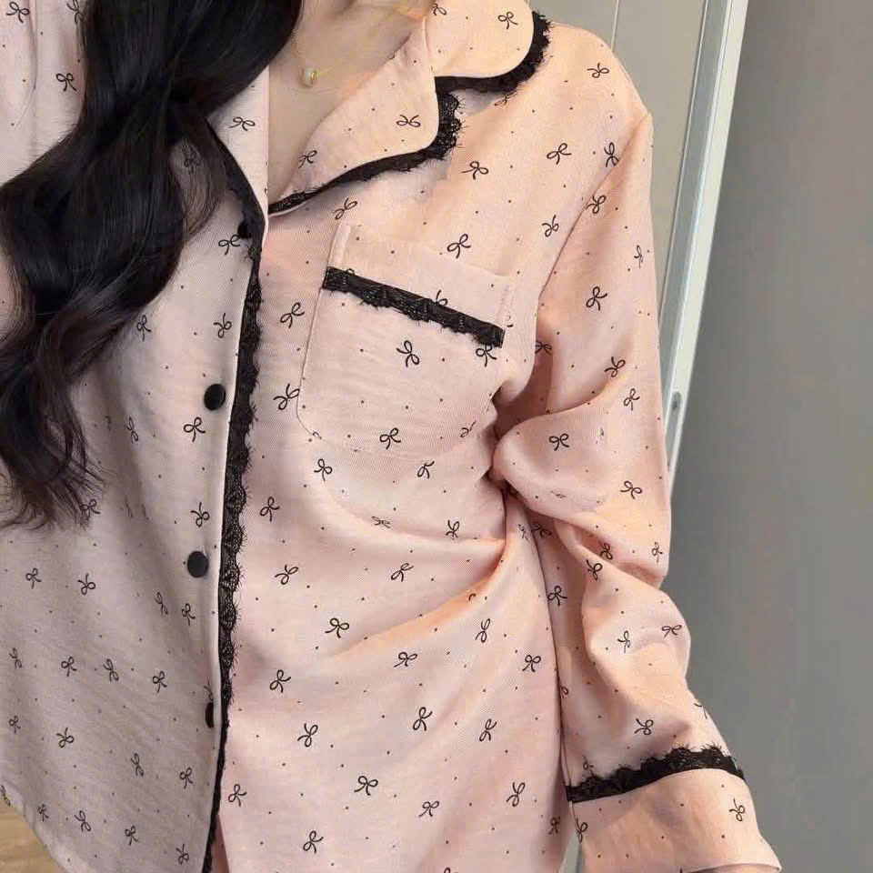 GOM A697 - SET BỘ PIJAMA HOA NHÍ VIỀN REN ĐEN