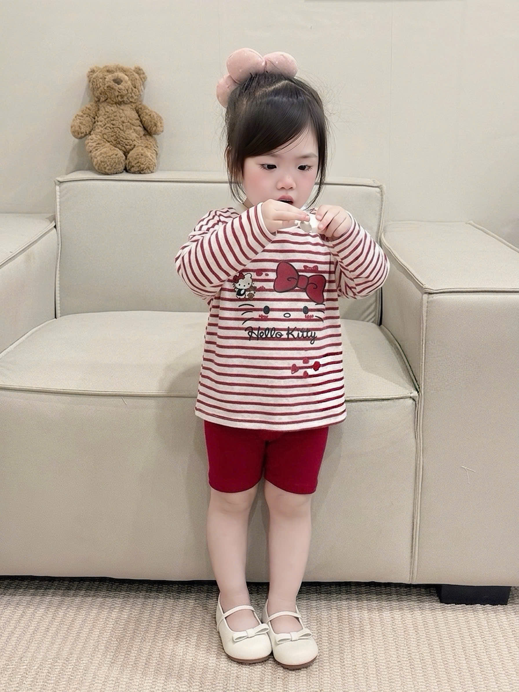 GOM B160 - SET ÁO KẺ KITTY QUẦN ĐỎ