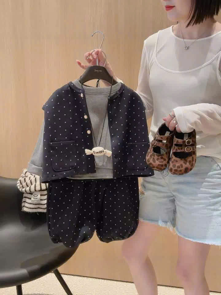 B192 - SET 3CT CHẤM BI ĐEN GHI