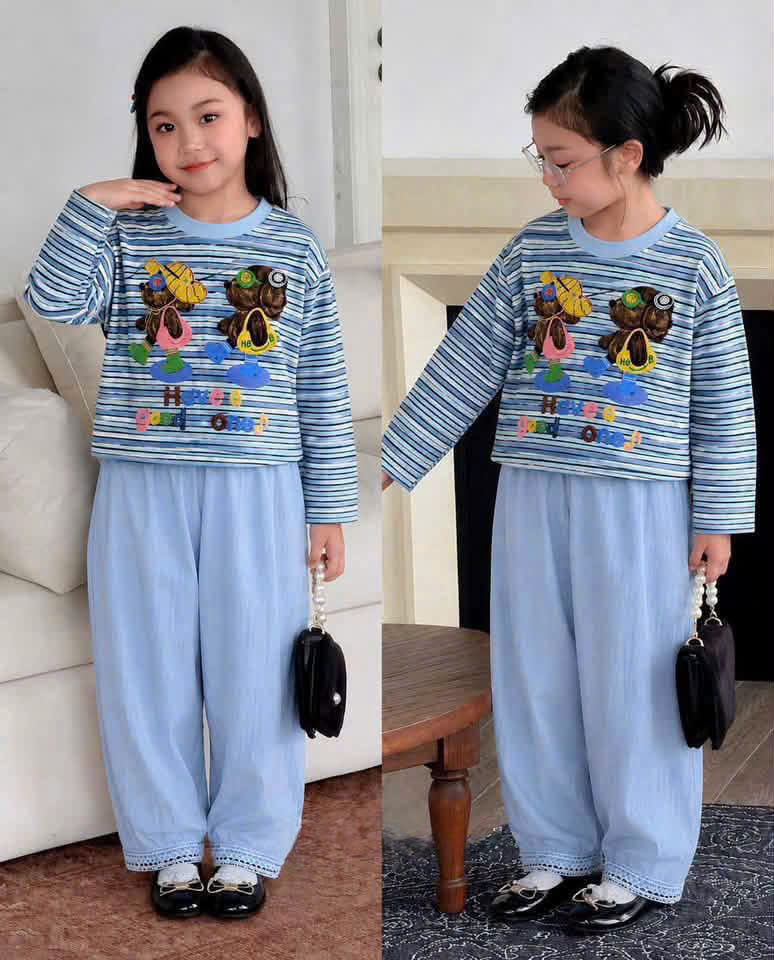 GOM B217 - SET ÁO KẺ CÚN QUẦN BOM 3 MÀU