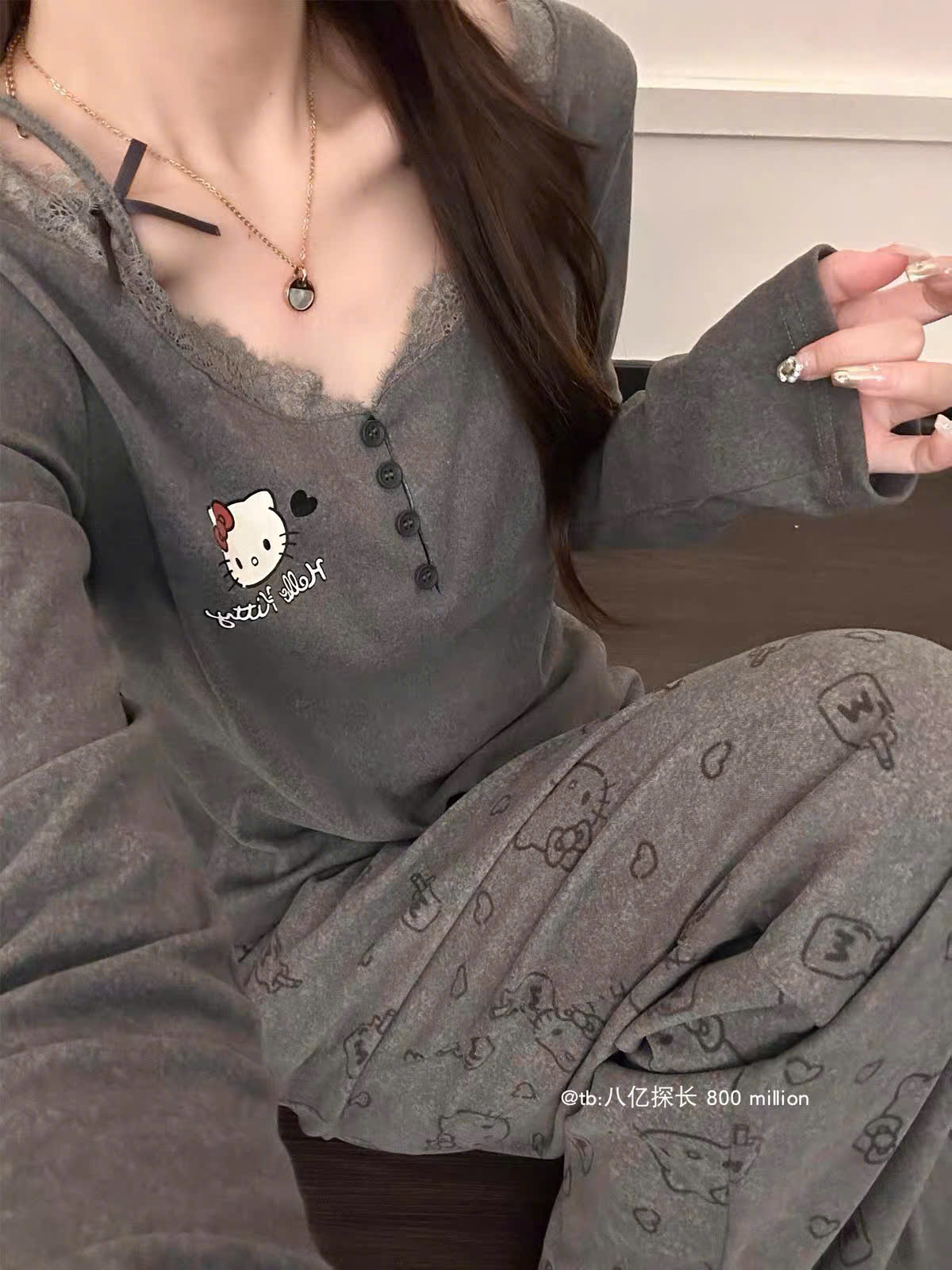GOM B261 - SET NGỦ HELLO KITTY GHI XÁM