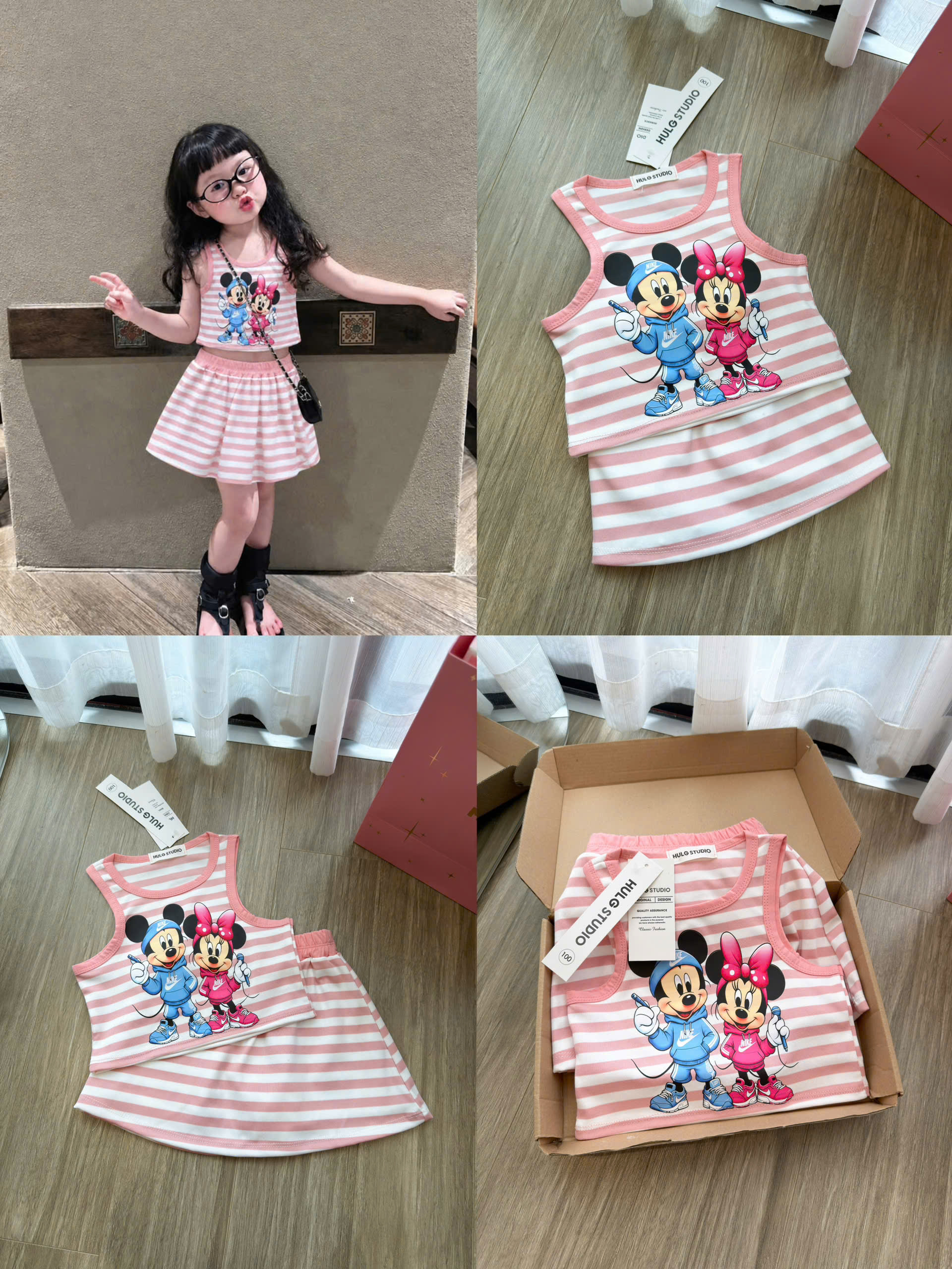 XẢ B437 - SET BỘ MICKEY MINNIE SÁT NÁCH CV XÓE HỒNG KẺ